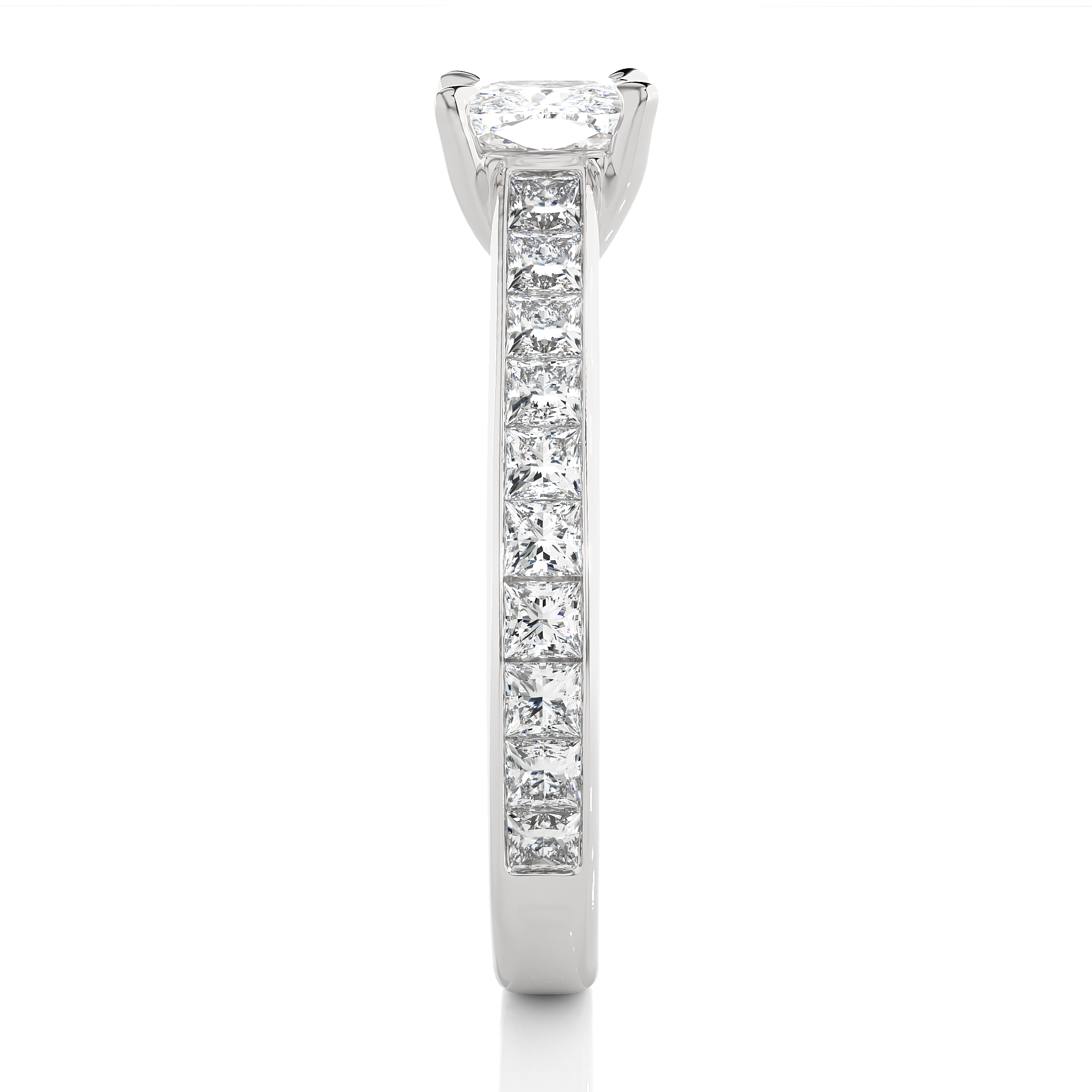 14K White Yellow Rose Gold 1.12 Carat Cushion Solitaire with 20 Side Princess Diamond Ring