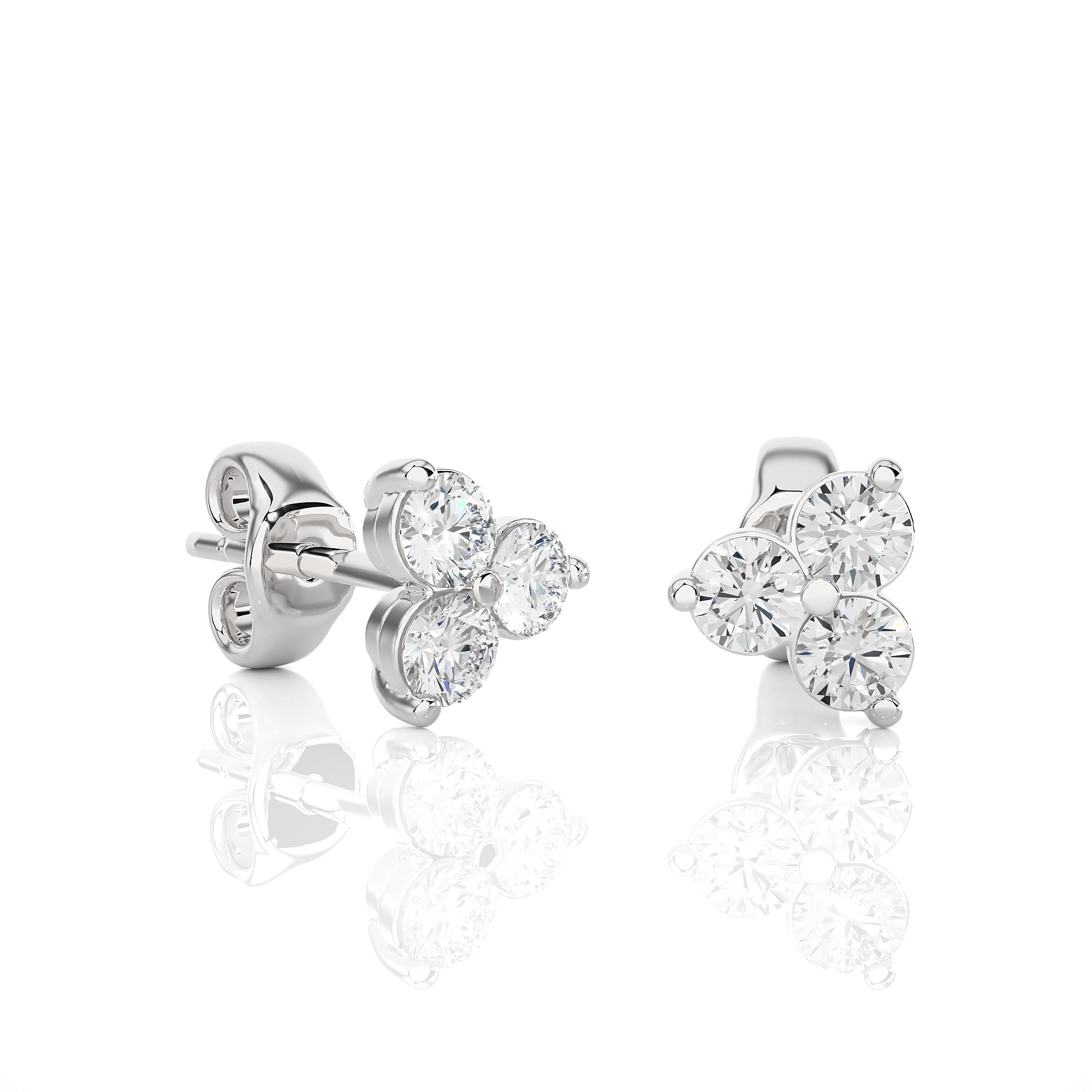 14K White Yellow Rose Gold 0.44 Carat Tri-Round Stud Diamond Earrings