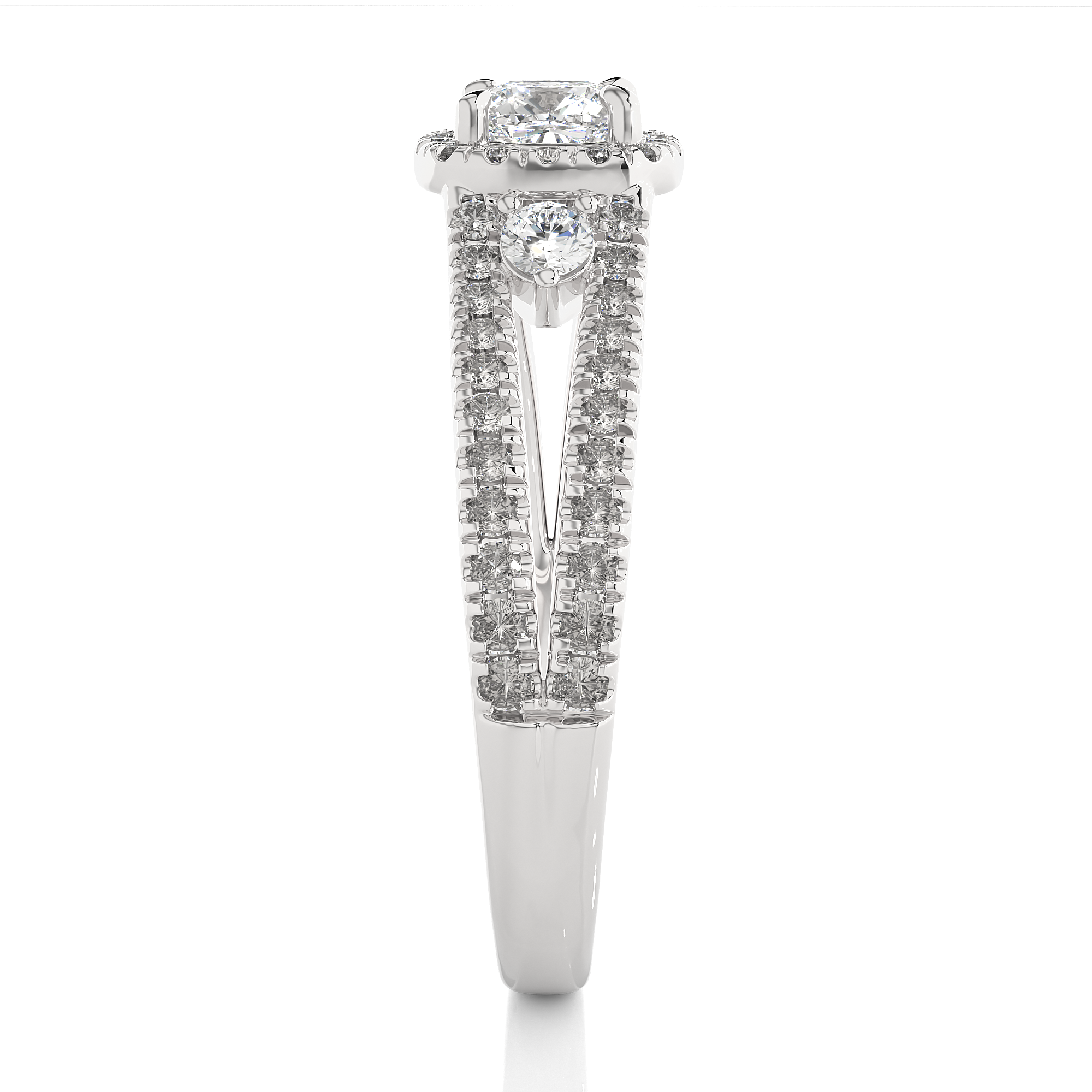 14K White Yellow Rose Gold Centre Cushion Side Round Diamond Ring
