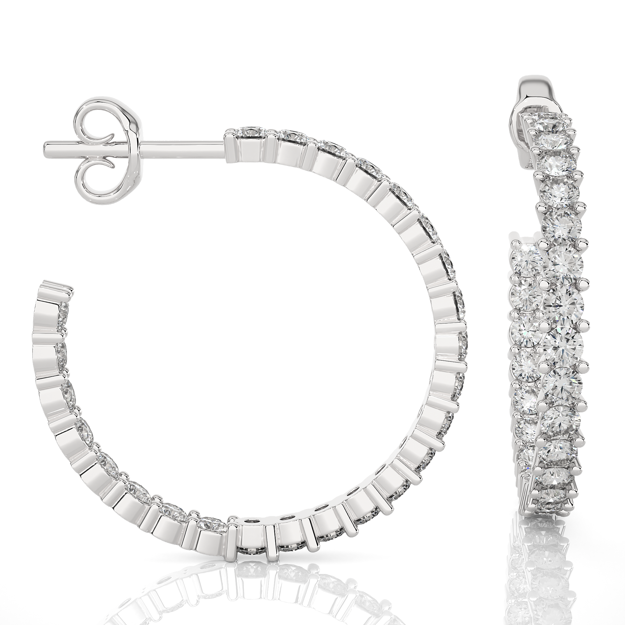 14K White Yellow Rose Gold 0.92 Carat Hoop Diamond Earrings