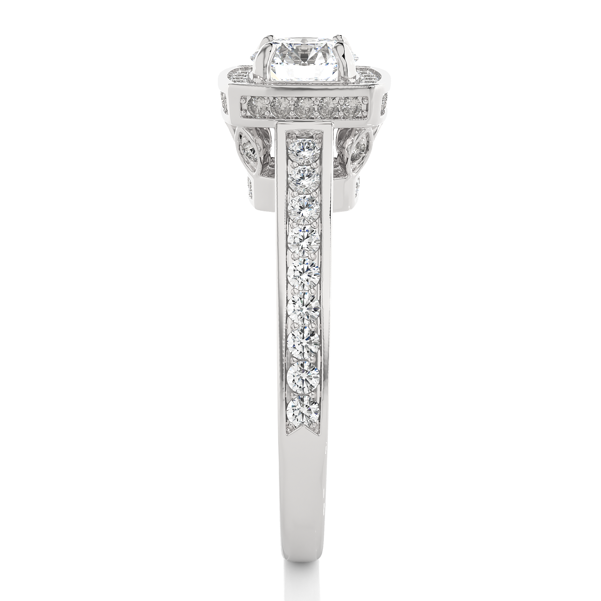 14K White Yellow Rose Gold 1.42 Carat Round Four Prong Halo Diamond Ring