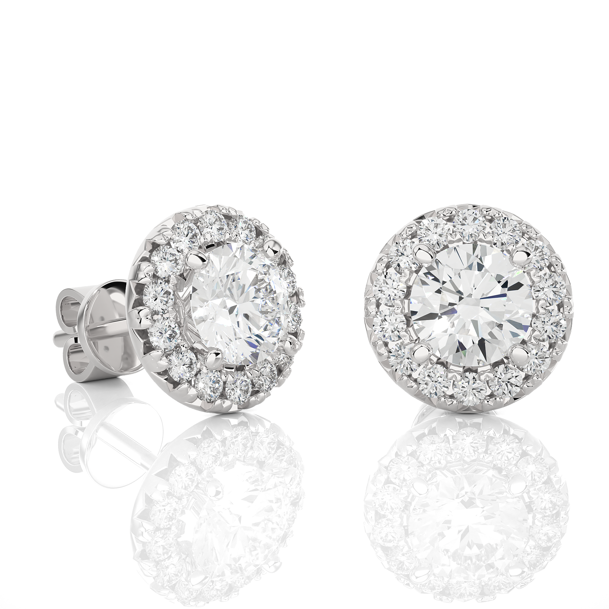 14KT Yellow Gold 1.36 Carat Total Weight Round Diamond Cluster Stud Earrings