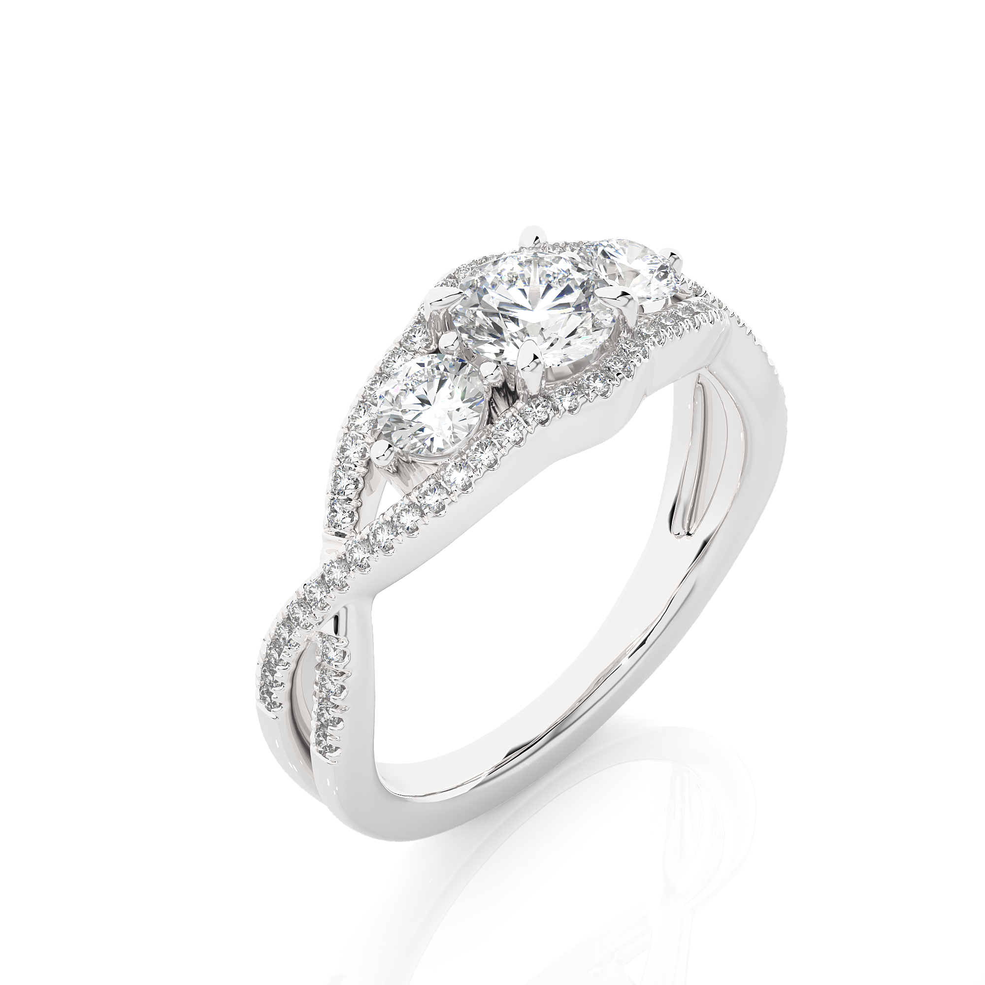 14K White Yellow Rose Gold 1.07 Carat Twisted Three Diamond Ring