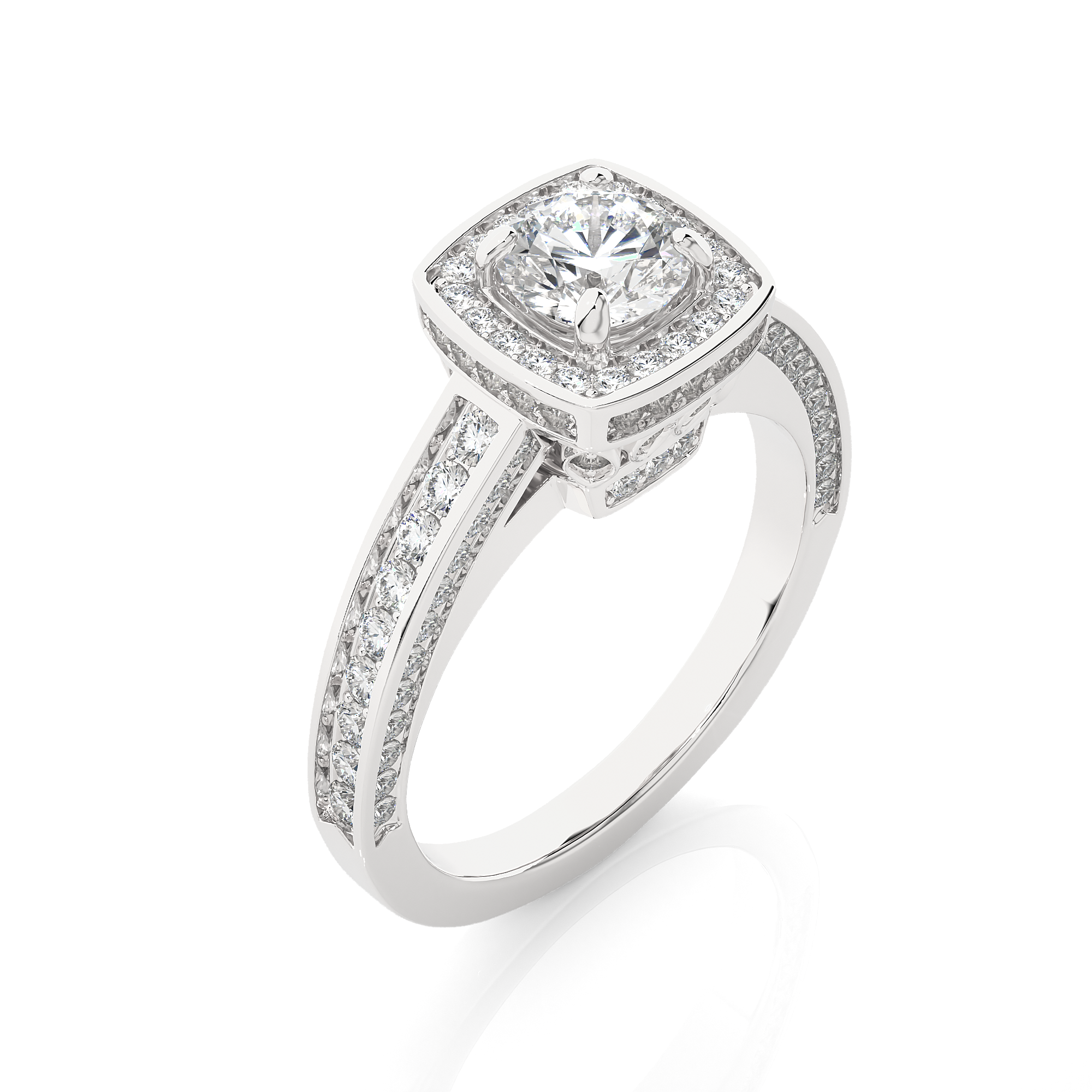 14K White Yellow Rose Gold 1.42 Carat Round Four Prong Halo Diamond Ring