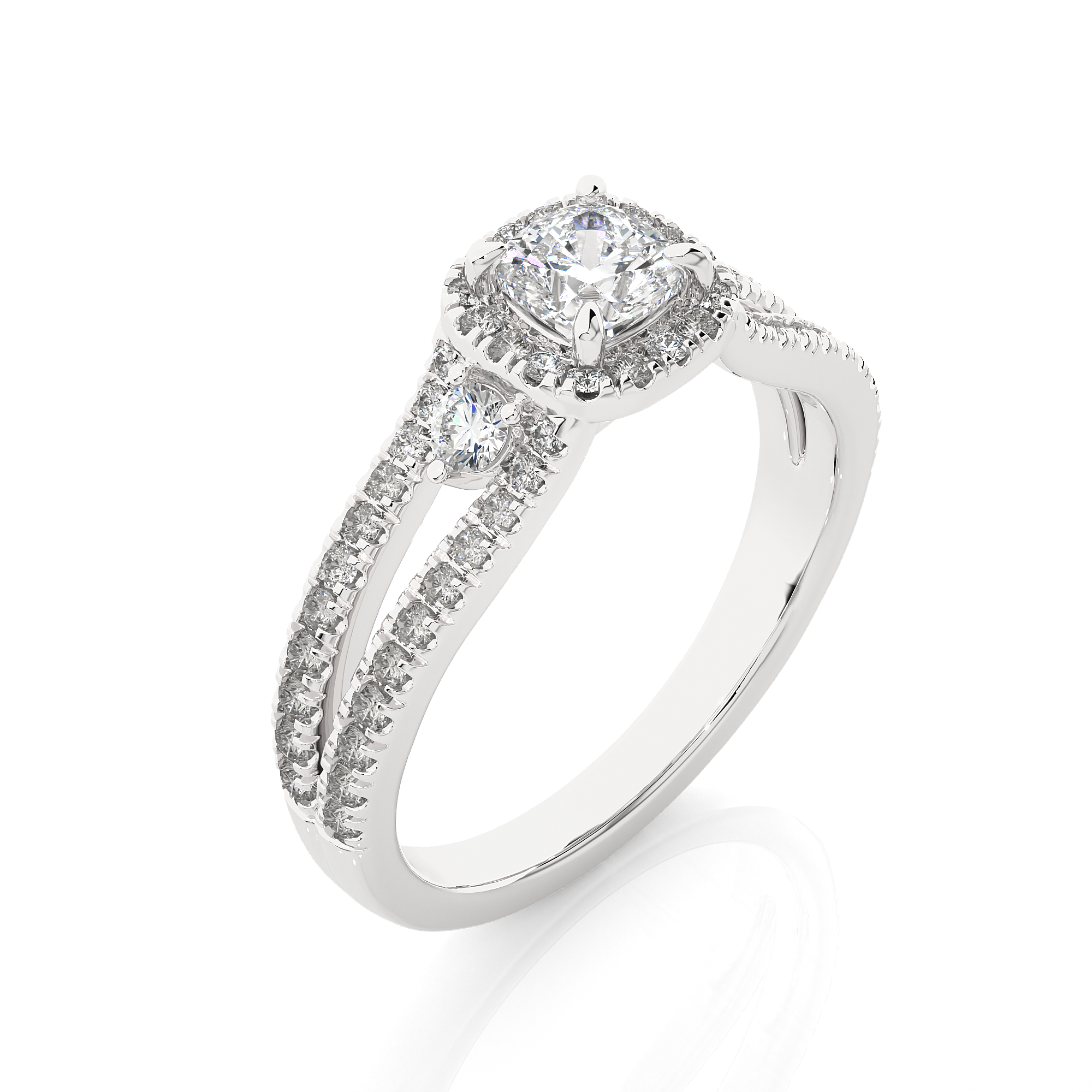 14K White Yellow Rose Gold Centre Cushion Side Round Diamond Ring