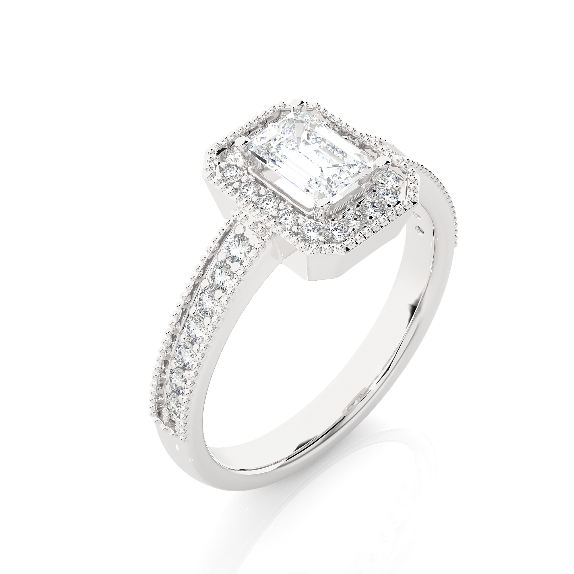14K White Yellow Rose Gold 1.07 Emerald Halo Diamond Ring