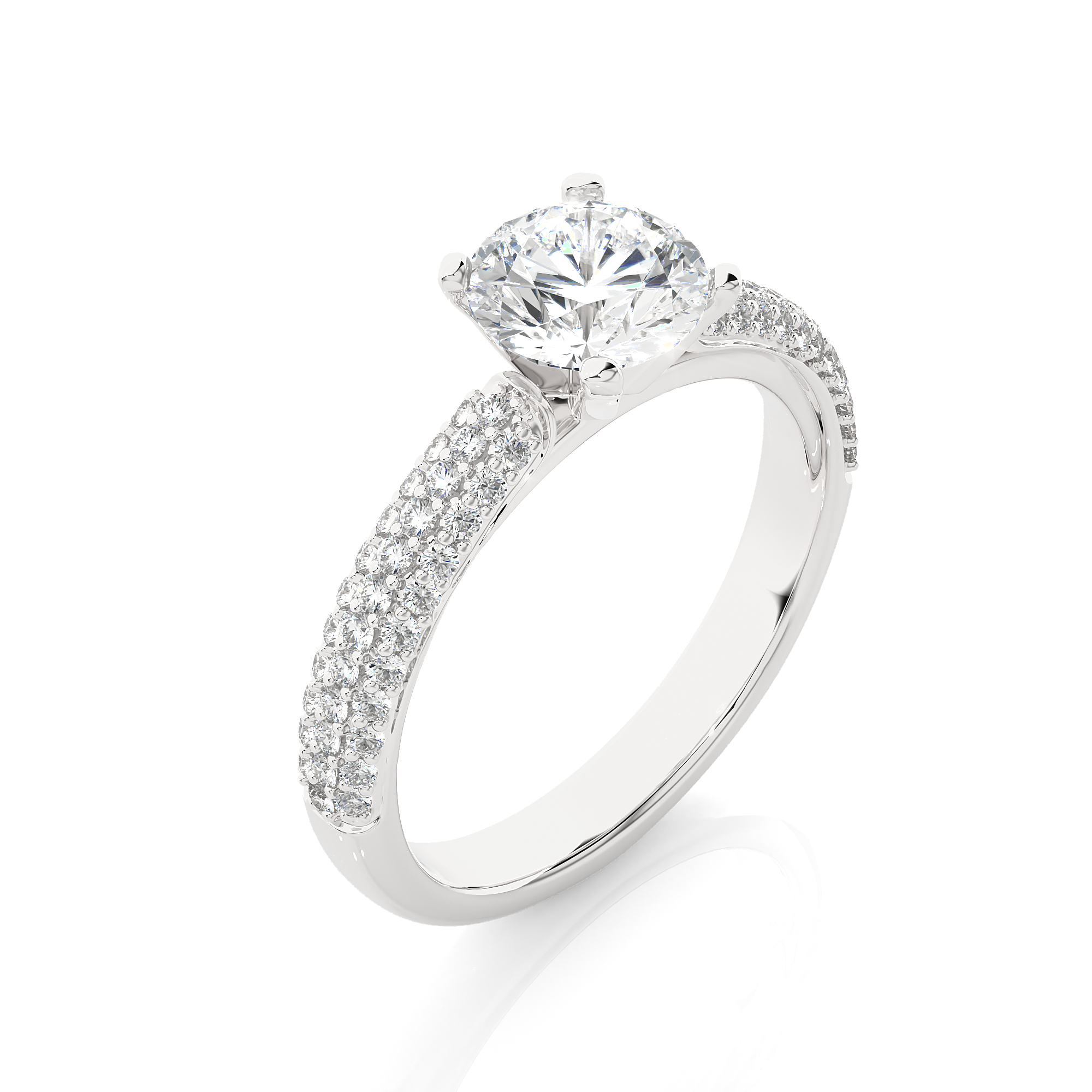 14K White Yellow Rose Gold 1.44 Carat Round Cut Micro Pave Diamond Ring