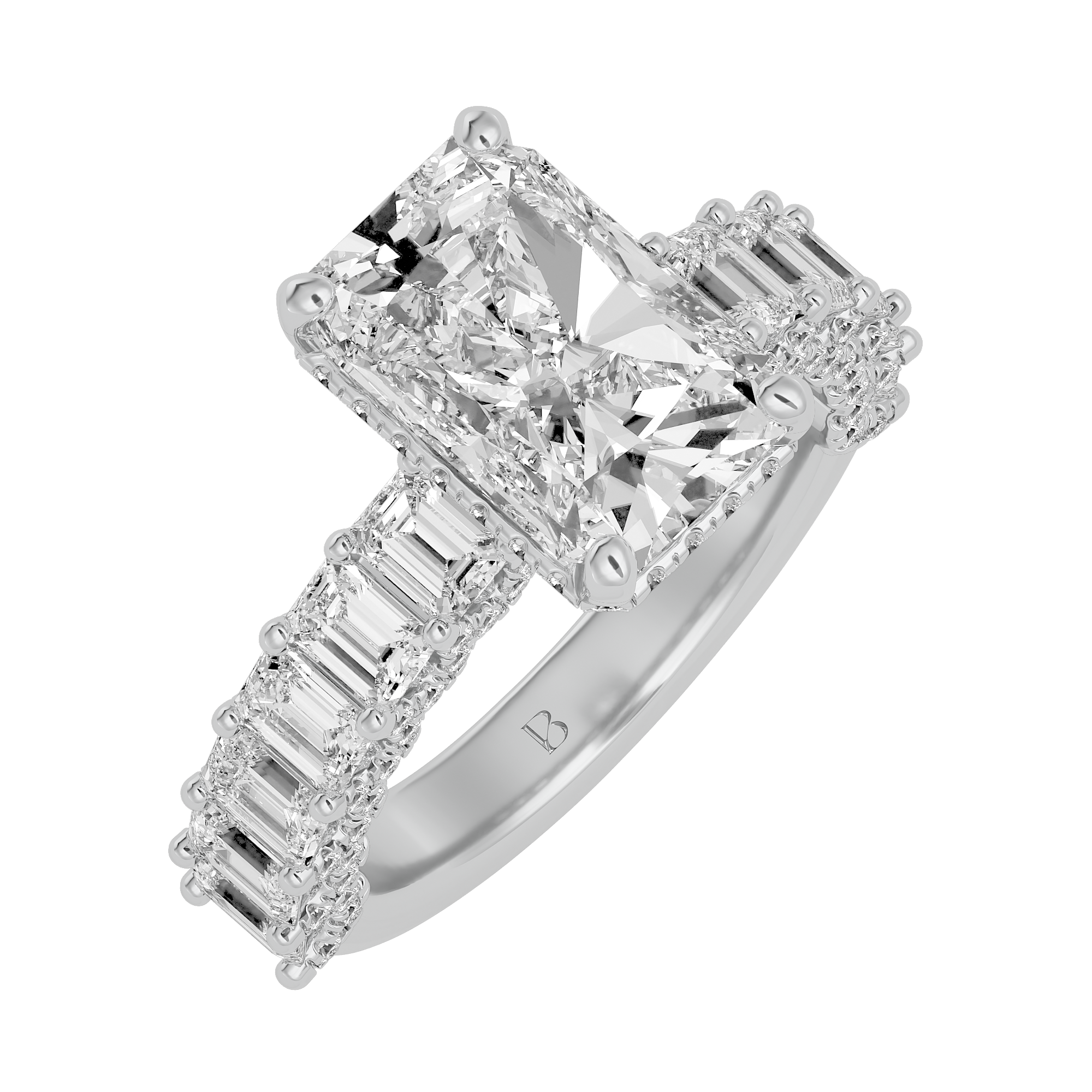 Majestic Radiant and Emerald Diamond Engagement Ring