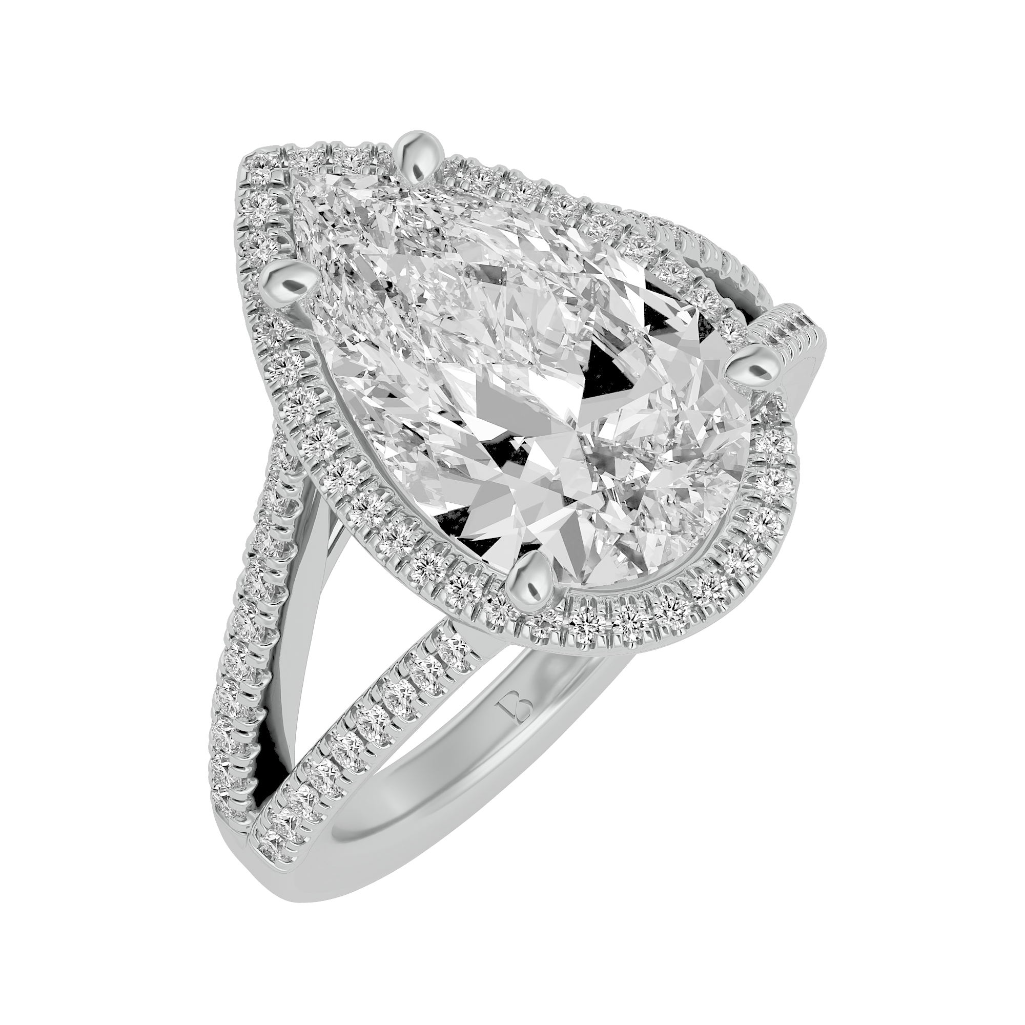 14KT White Gold Exquisite 4.62 Carat Pear Diamond Halo Ring