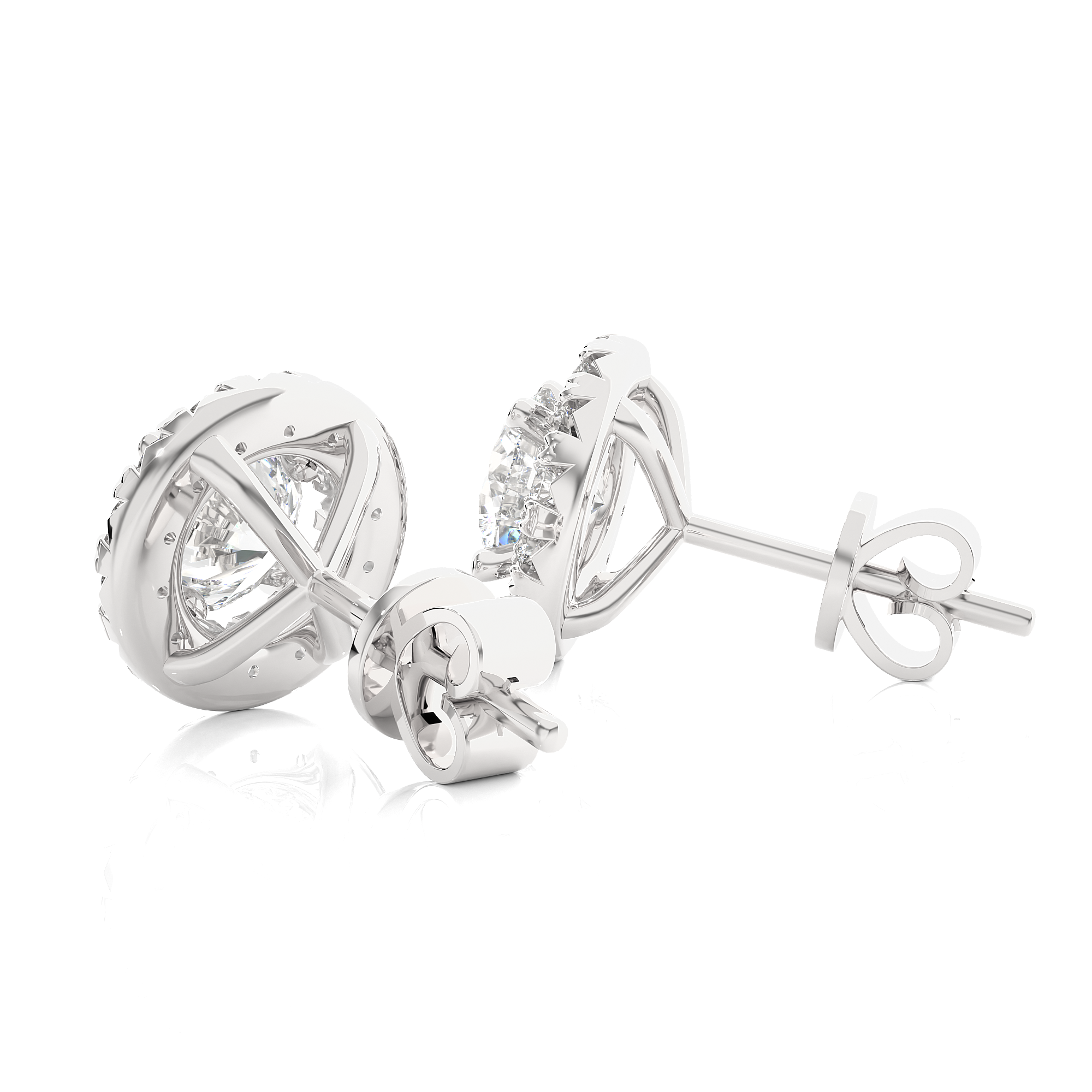 14KT Yellow Gold 1.36 Carat Total Weight Round Diamond Cluster Stud Earrings