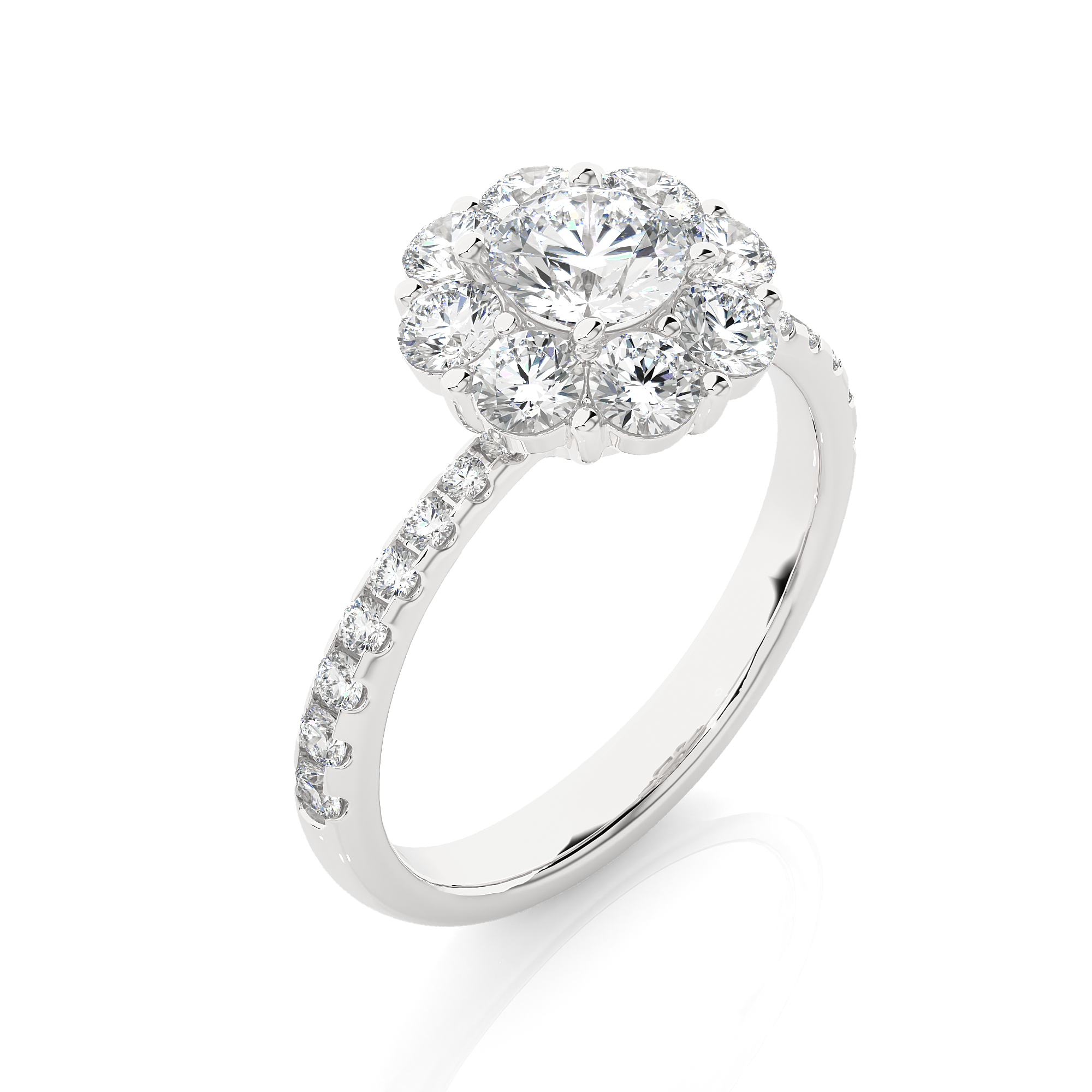 14K White Yellow Rose Gold 1.64 Carat Floral Ring Pave Setting Diamond Ring