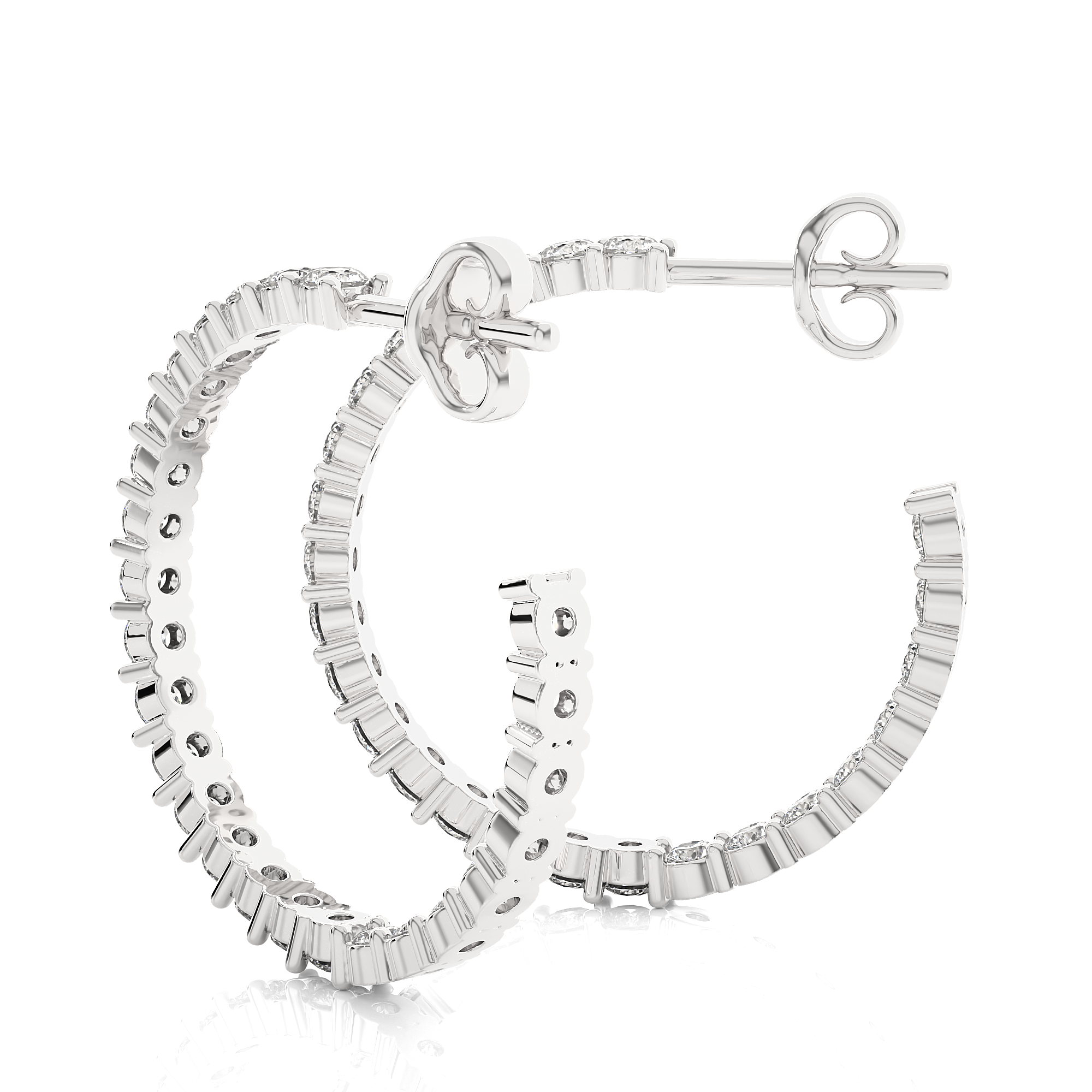 14K White Yellow Rose Gold 0.92 Carat Hoop Diamond Earrings