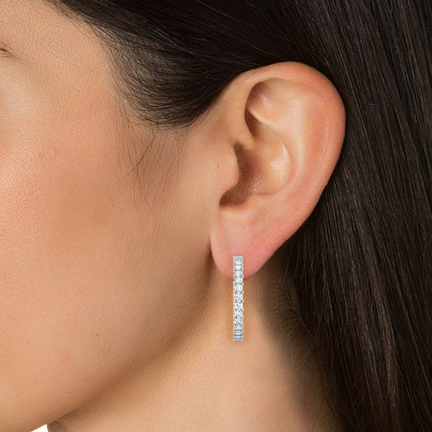 14K White Yellow Rose Gold 0.92 Carat Hoop Diamond Earrings