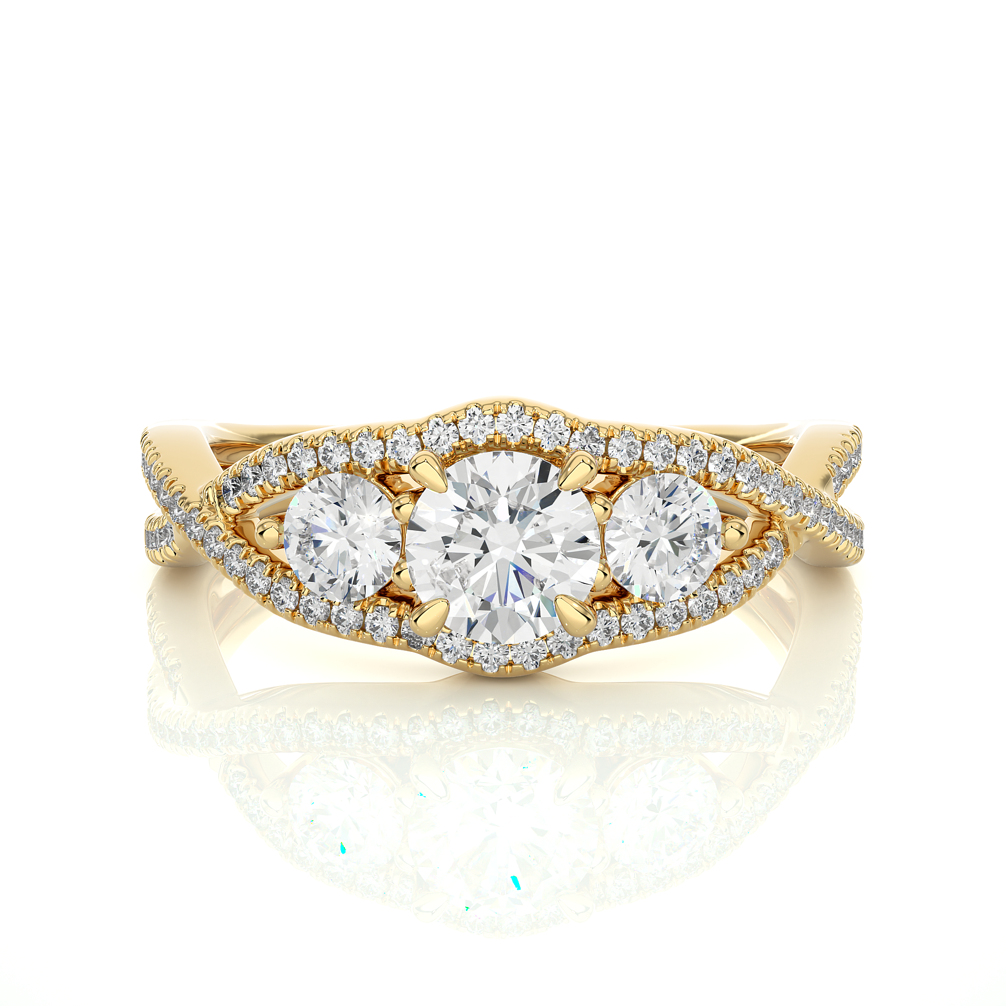 14K White Yellow Rose Gold 1.07 Carat Twisted Three Diamond Ring