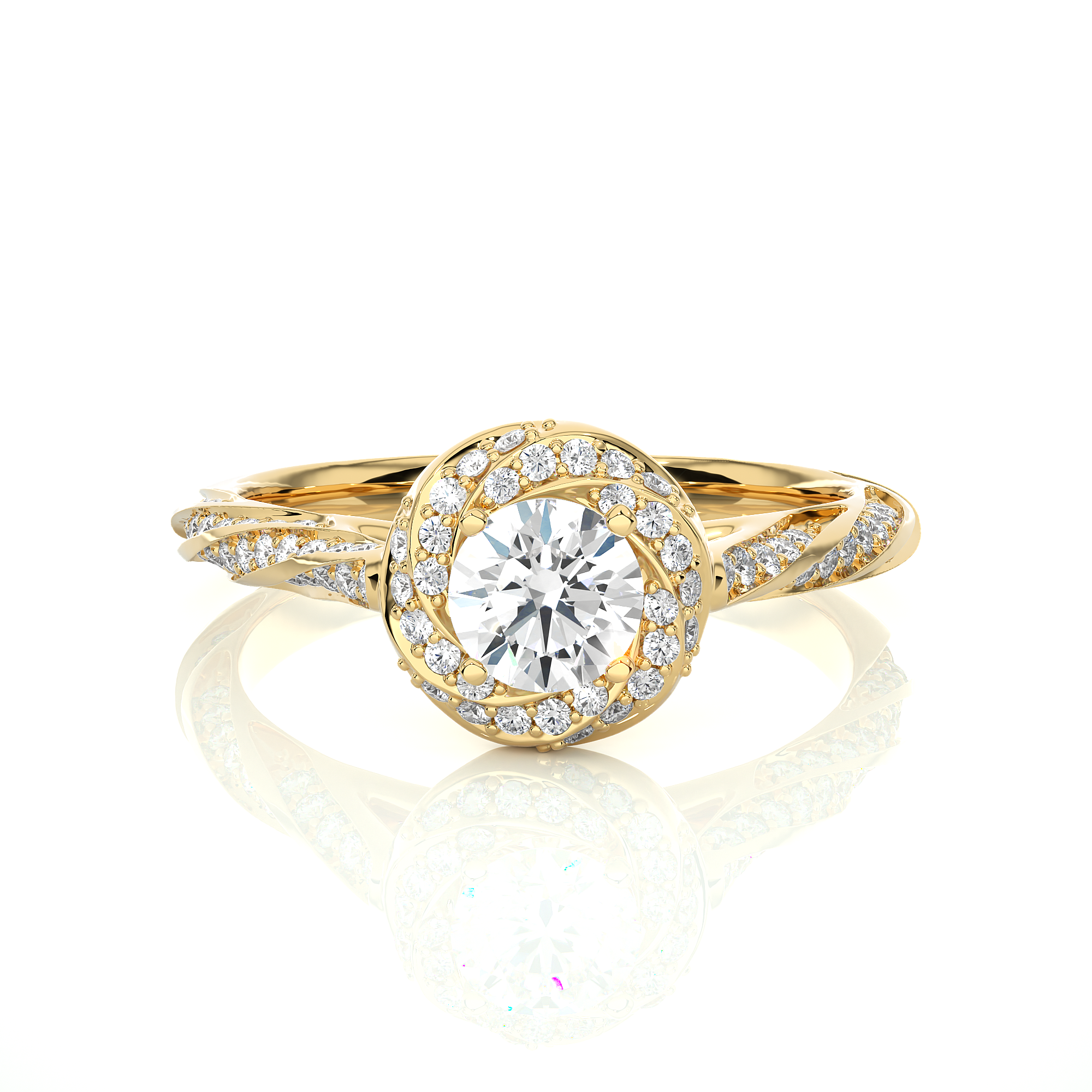 14K White Yellow Rose Gold 0.95 Carat Overlap Pattern Round Diamond Ring