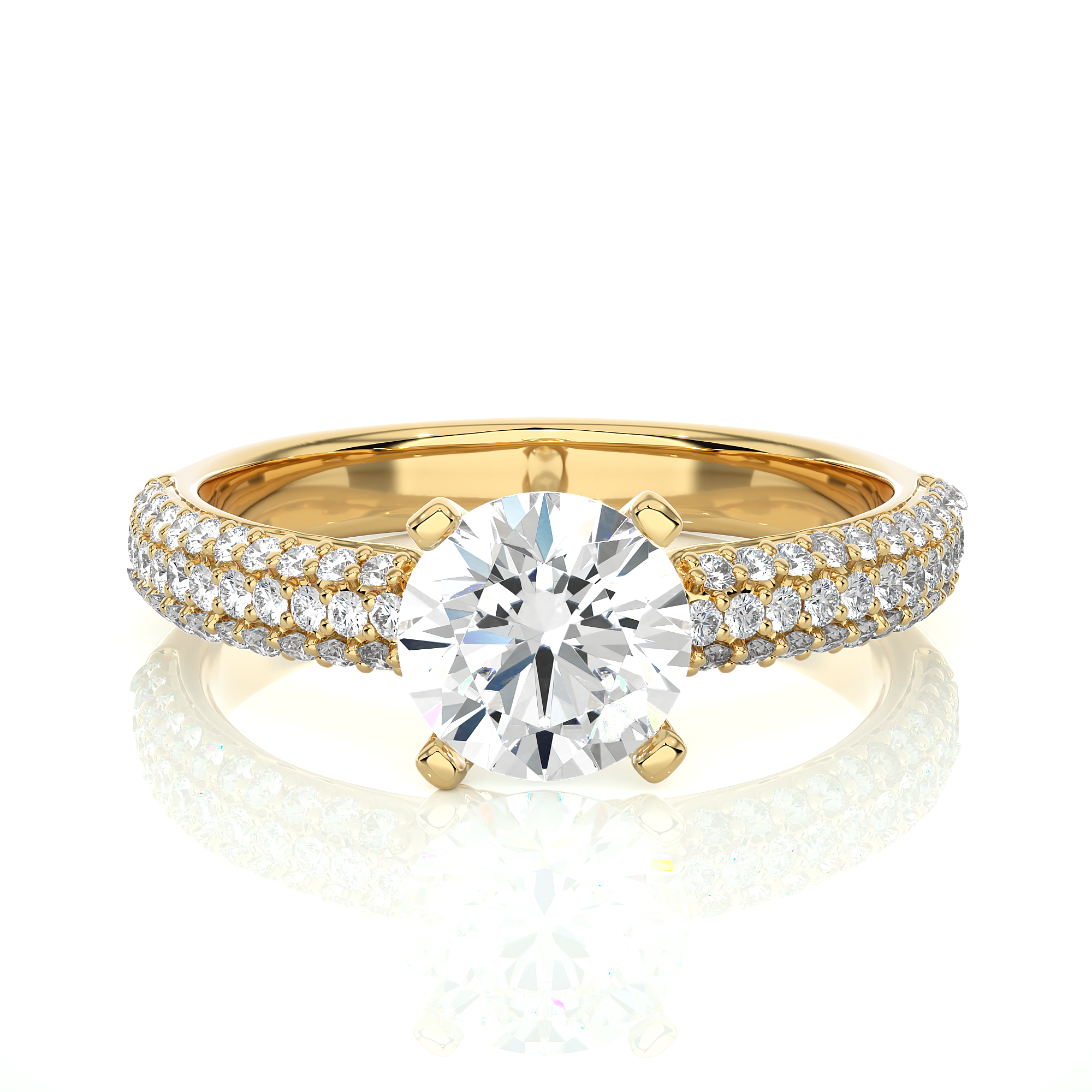 14K White Yellow Rose Gold 1.44 Carat Round Cut Micro Pave Diamond Ring
