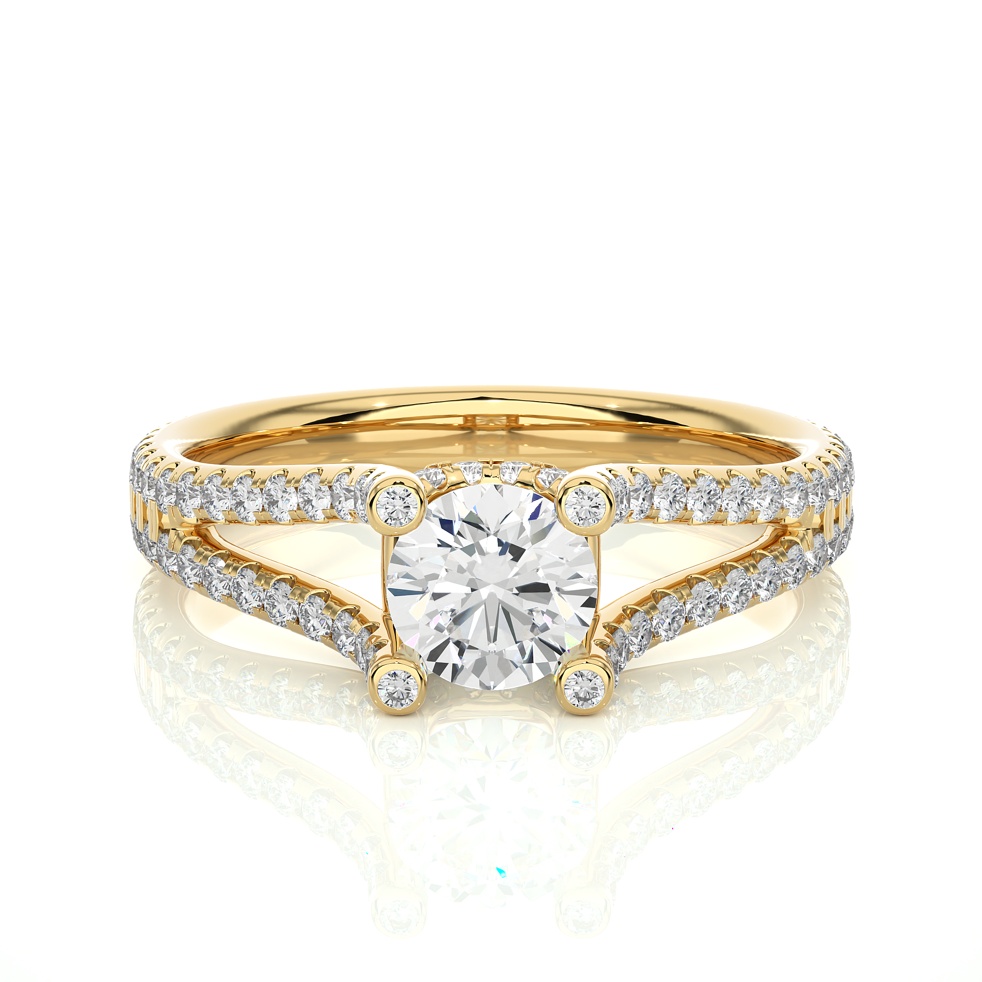 14K White Yellow Rose Gold 1.08 Carat Split Shank Round Diamond Halo Ring
