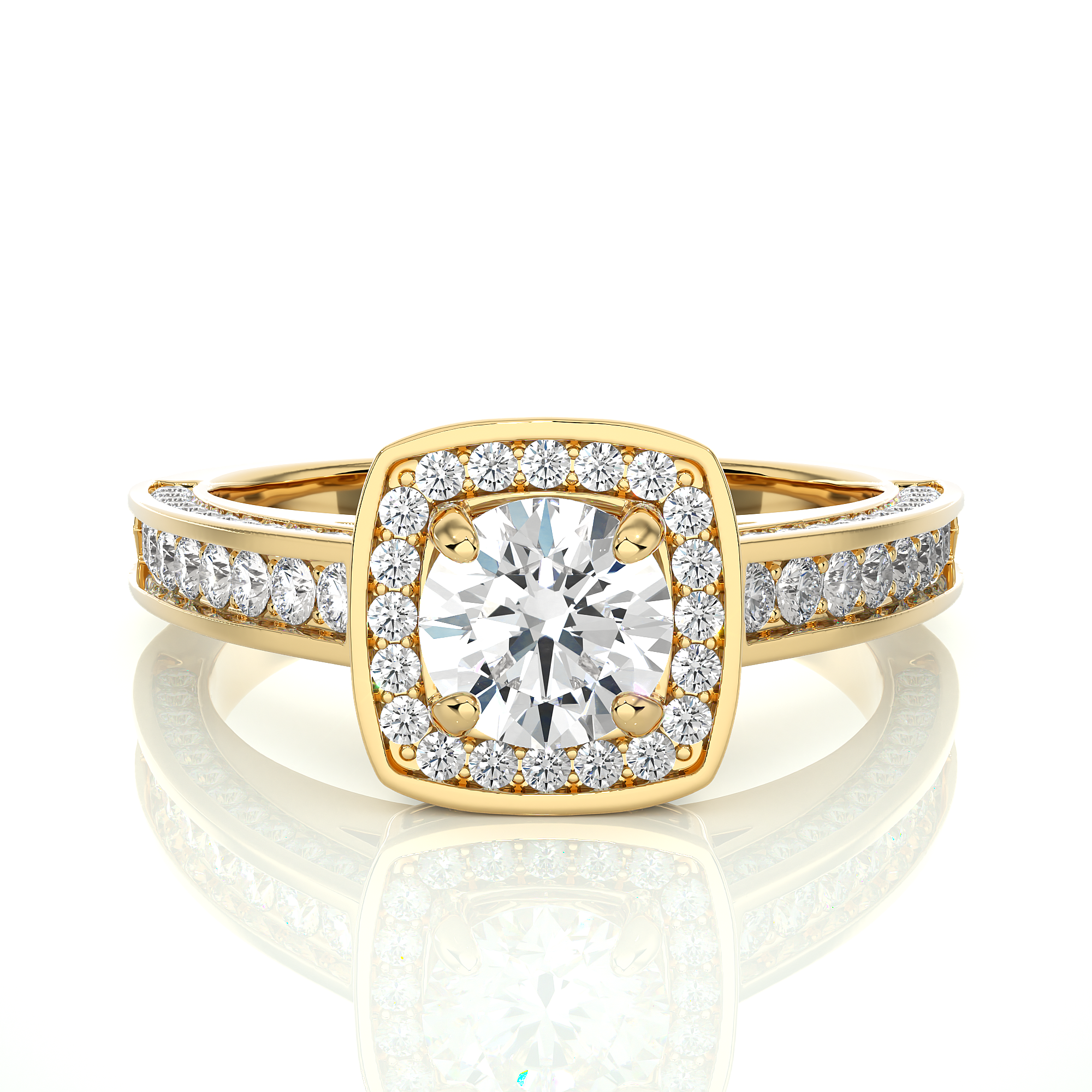 14K White Yellow Rose Gold 1.42 Carat Round Four Prong Halo Diamond Ring