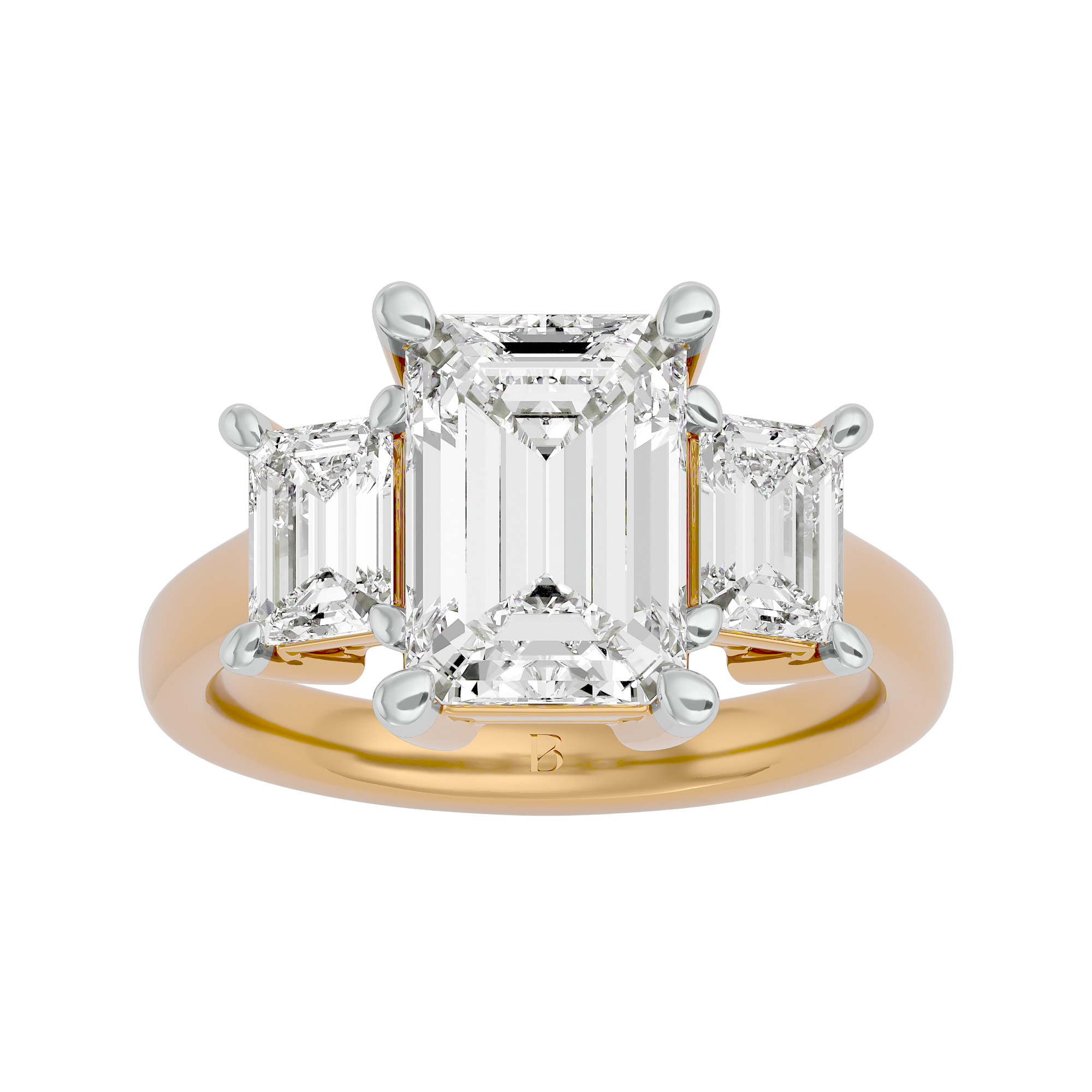 14KT Gold 4.00 Carat Emerald Diamond Trilogy Ring