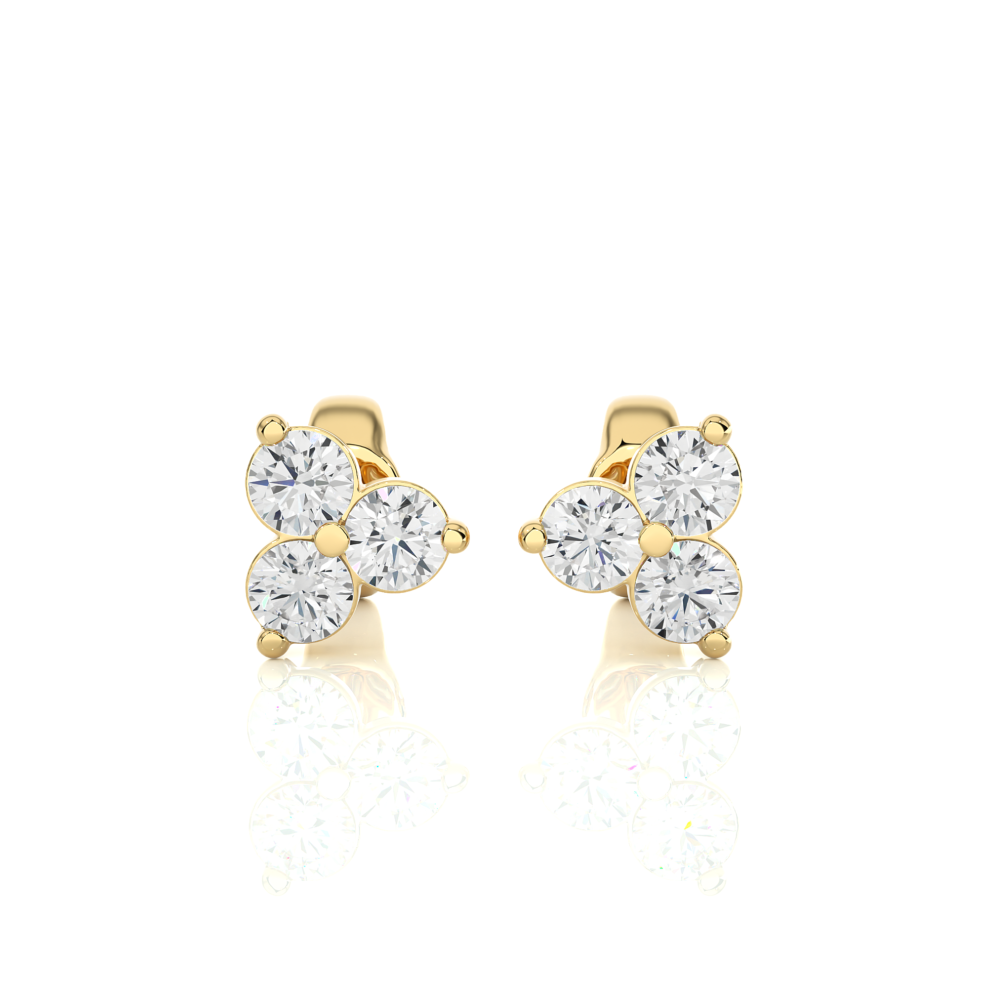 14K White Yellow Rose Gold 0.44 Carat Tri-Round Stud Diamond Earrings