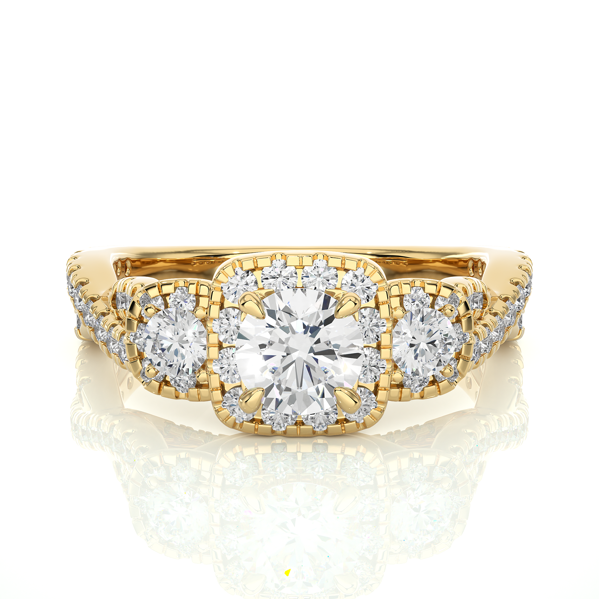 14K White Yellow Rose Gold 14K 1.3 Carat Three Stone Brilliant Round Cut Diamond