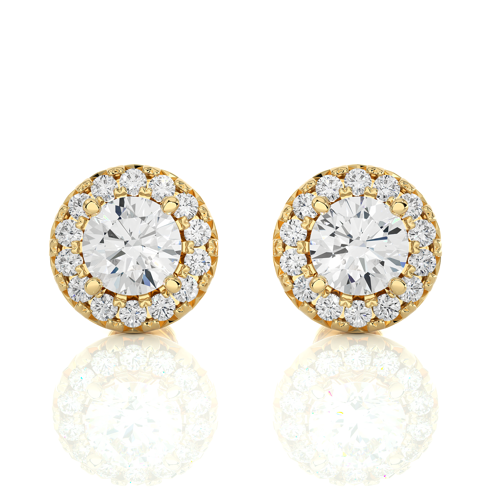 14KT Yellow Gold 1.36 Carat Total Weight Round Diamond Cluster Stud Earrings