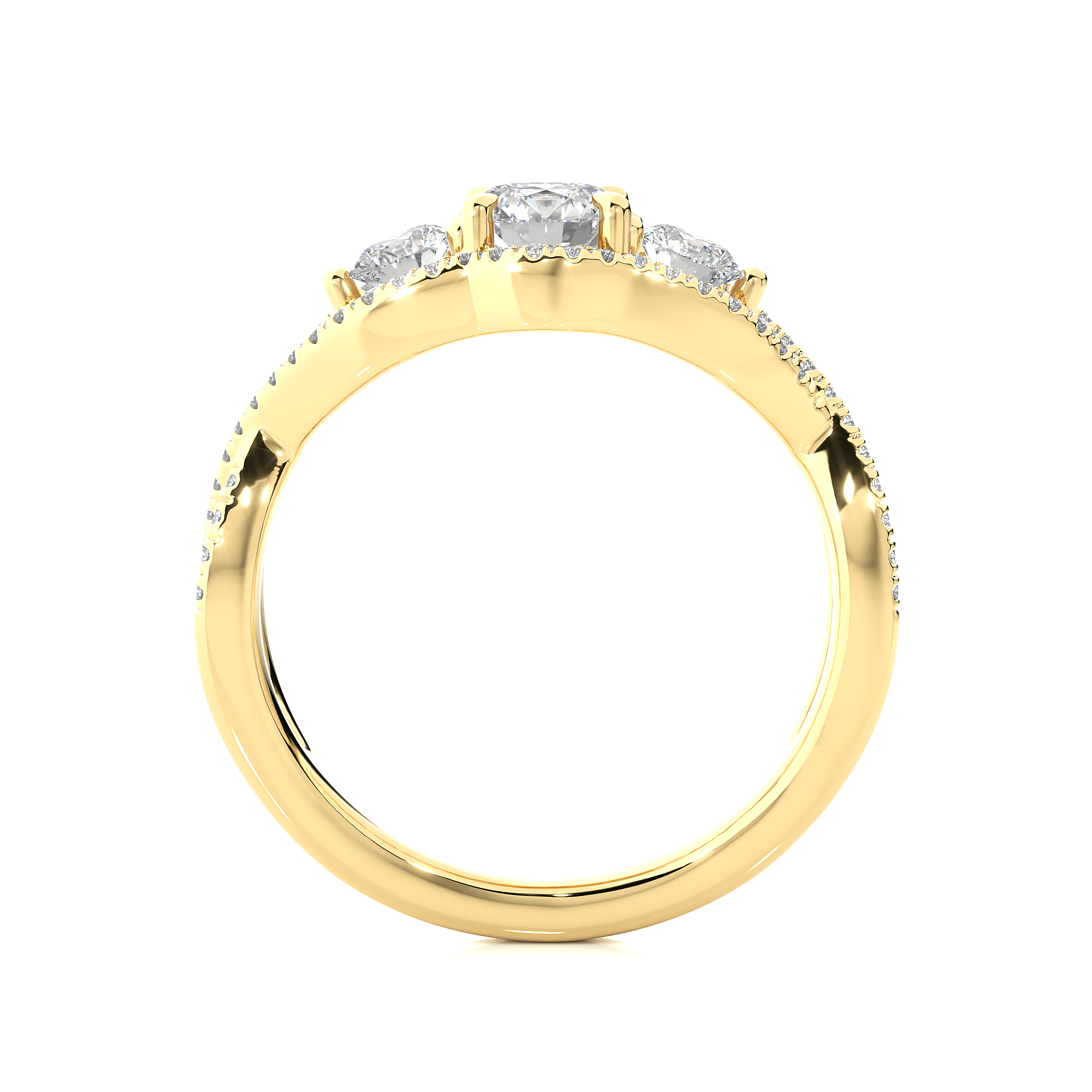 14K White Yellow Rose Gold 1.07 Carat Twisted Three Diamond Ring