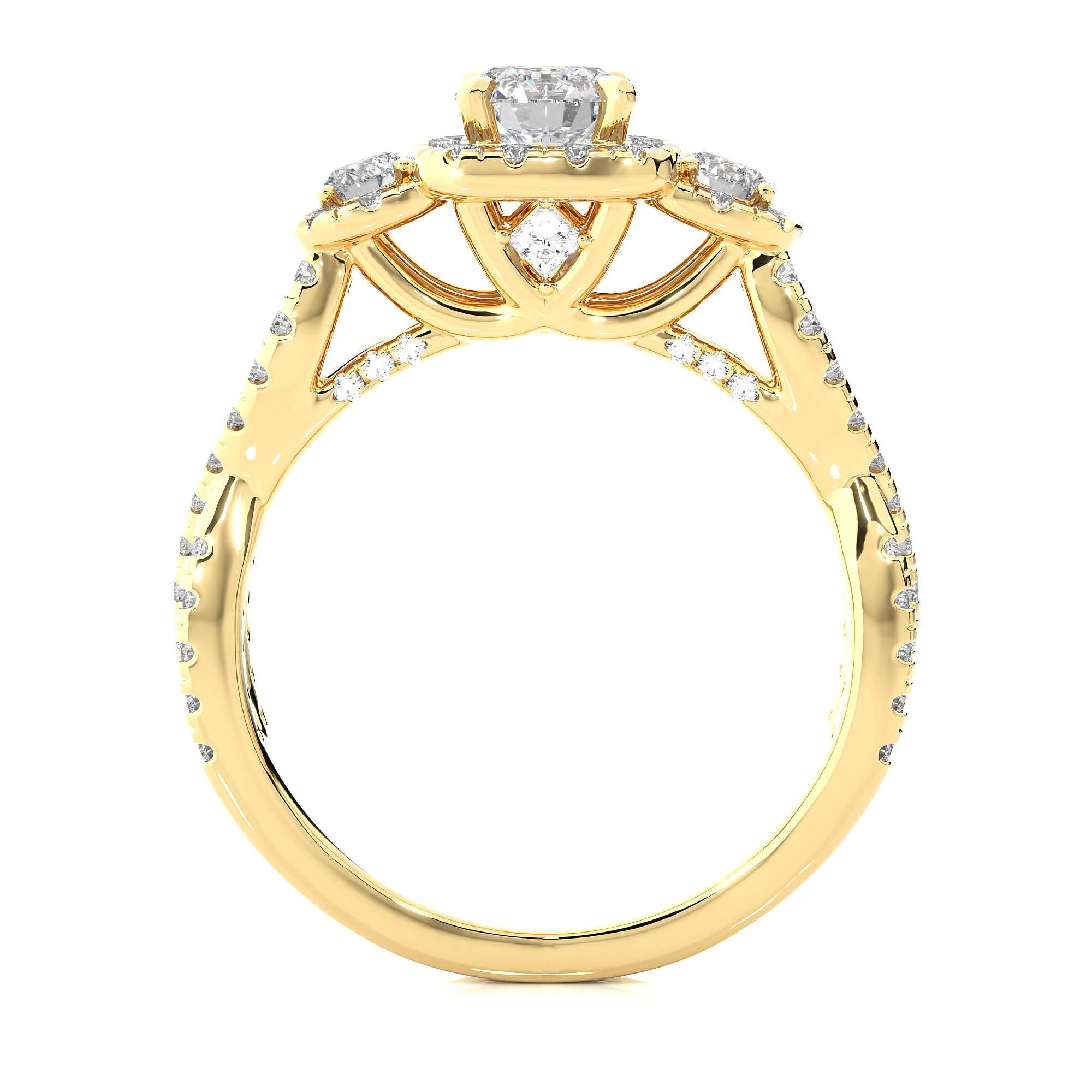 14K White Yellow Rose Gold 14K 1.3 Carat Three Stone Brilliant Round Cut Diamond