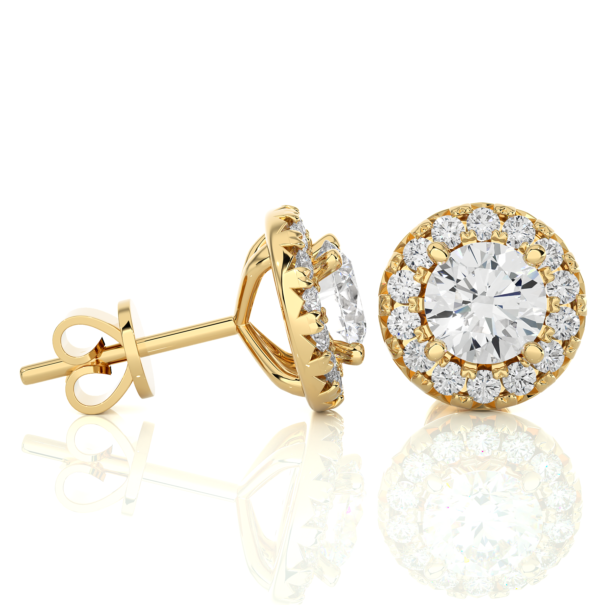 14KT Yellow Gold 1.36 Carat Total Weight Round Diamond Cluster Stud Earrings