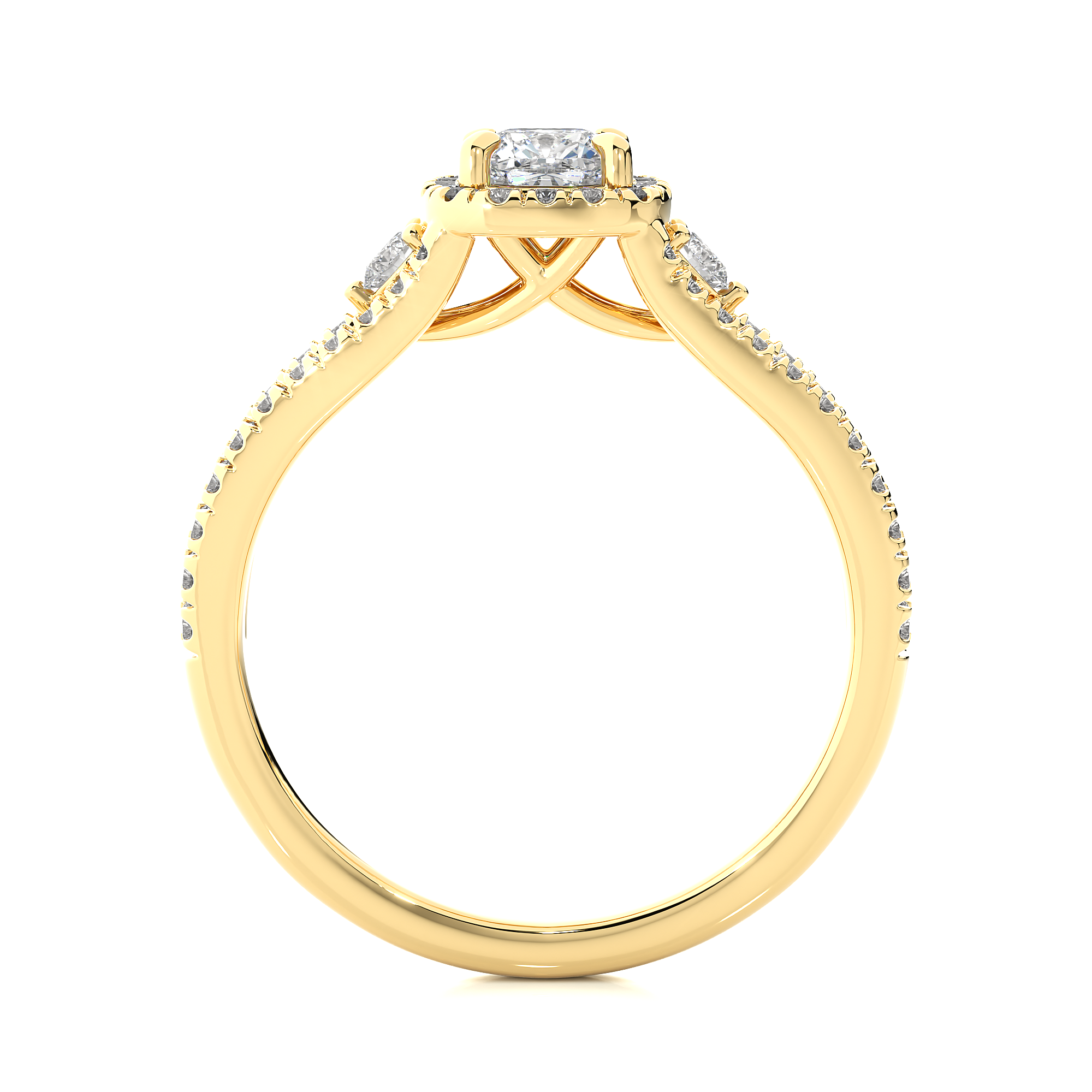 14K White Yellow Rose Gold Centre Cushion Side Round Diamond Ring
