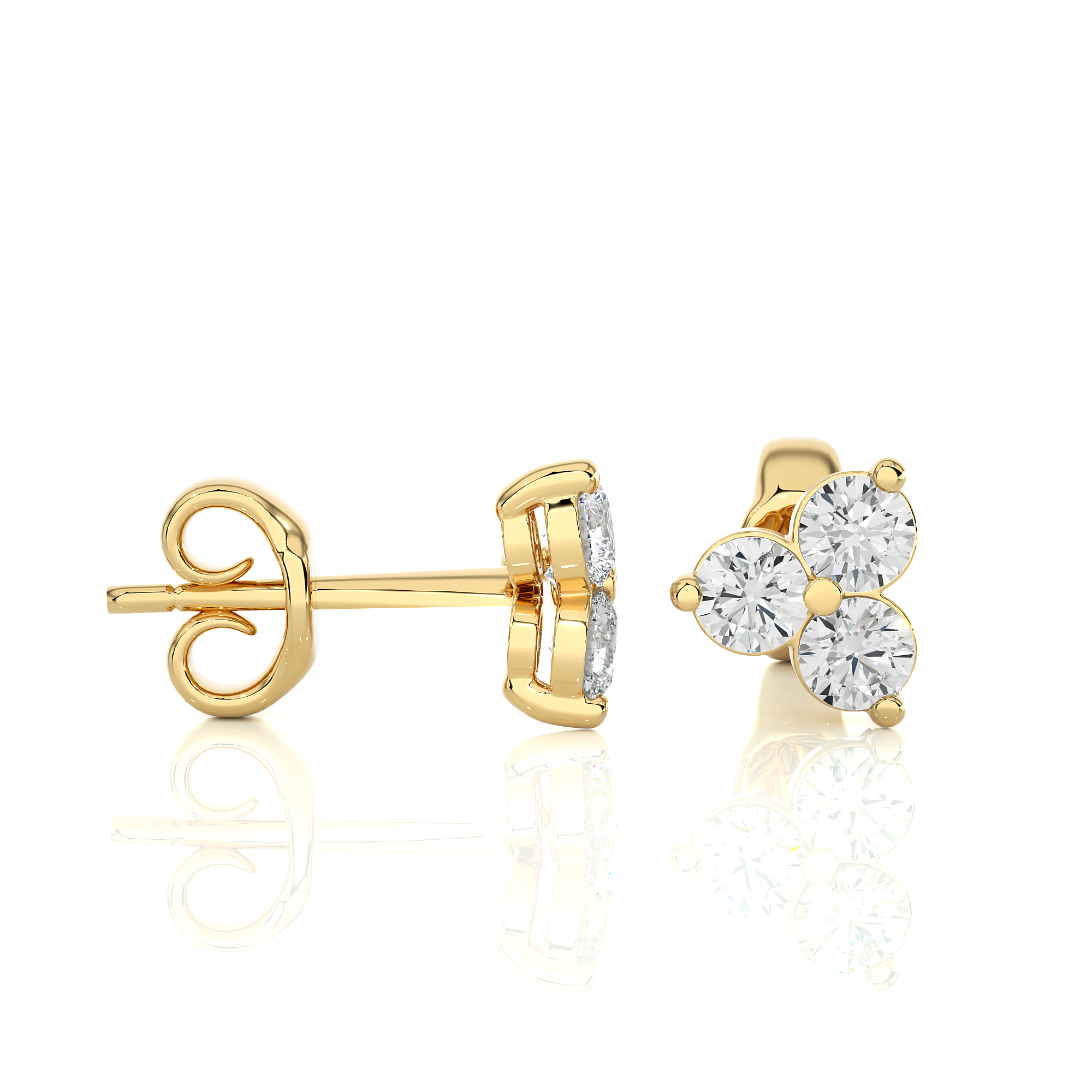 14K White Yellow Rose Gold 0.44 Carat Tri-Round Stud Diamond Earrings
