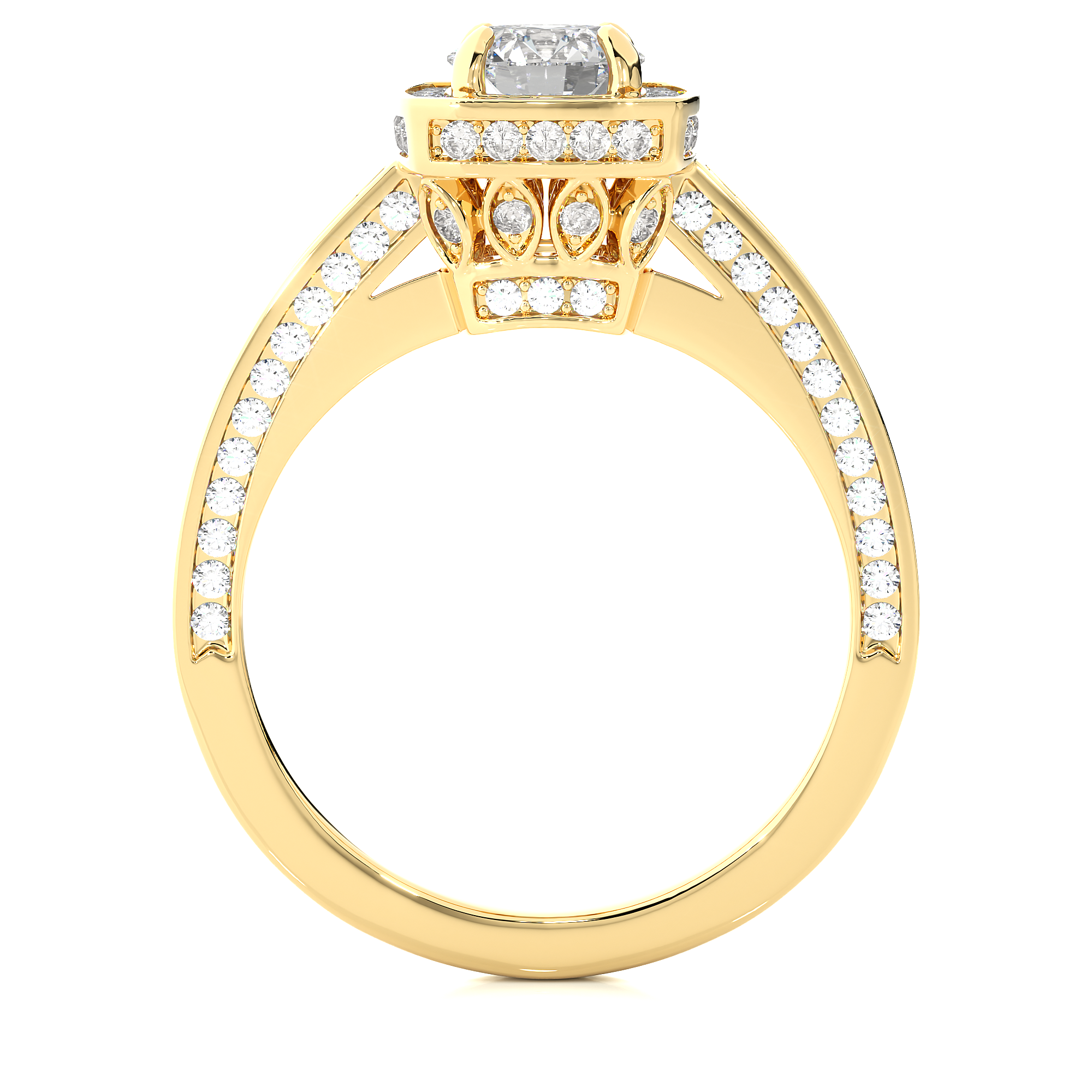 14K White Yellow Rose Gold 1.42 Carat Round Four Prong Halo Diamond Ring