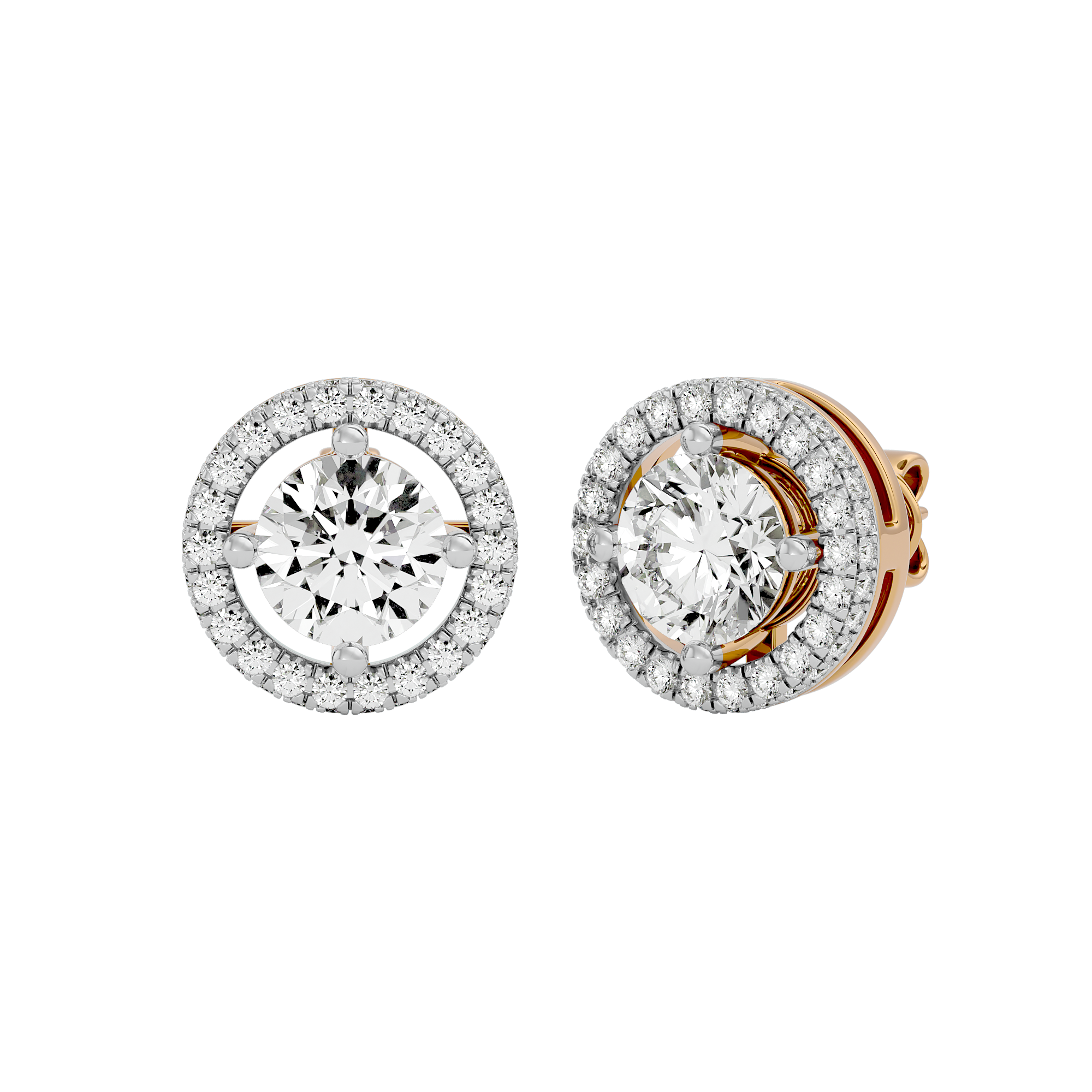 Radiant Round Diamond Gold Earrings