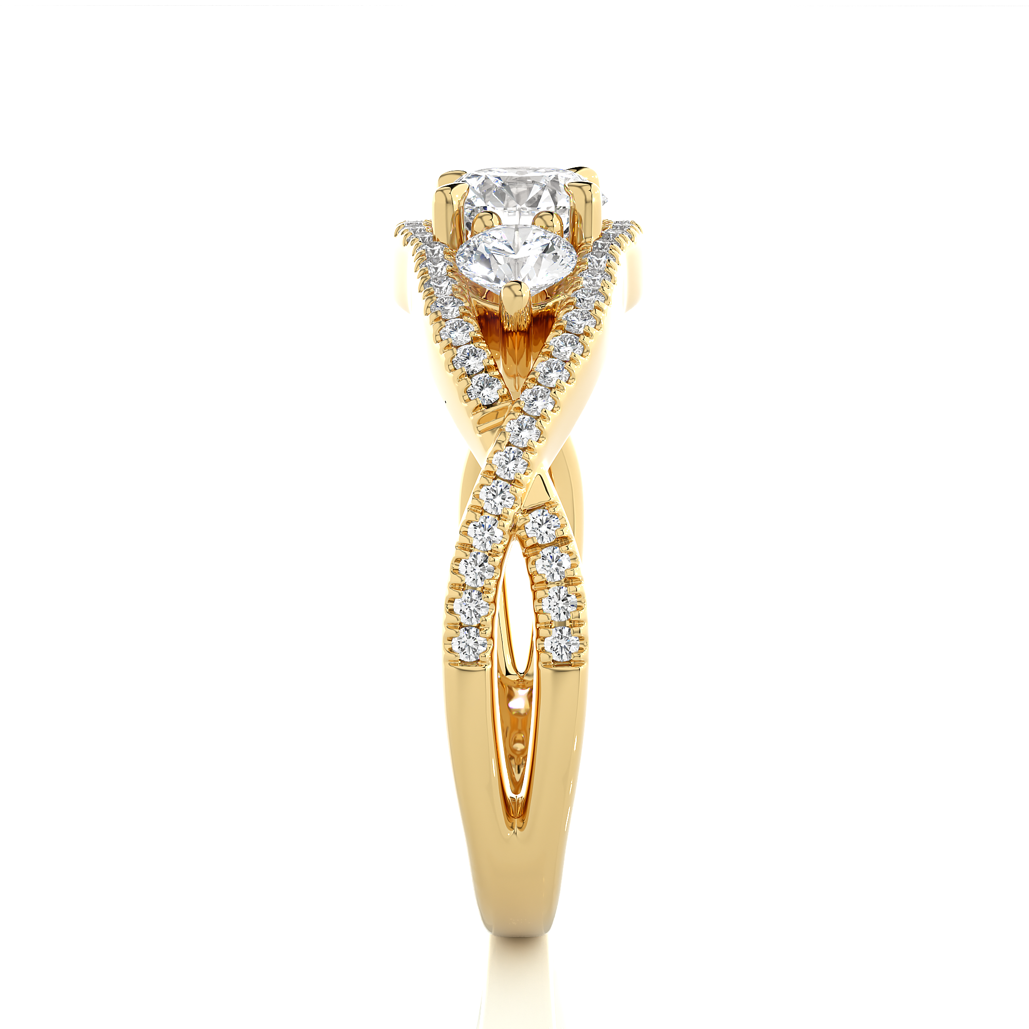 14K White Yellow Rose Gold 1.07 Carat Twisted Three Diamond Ring