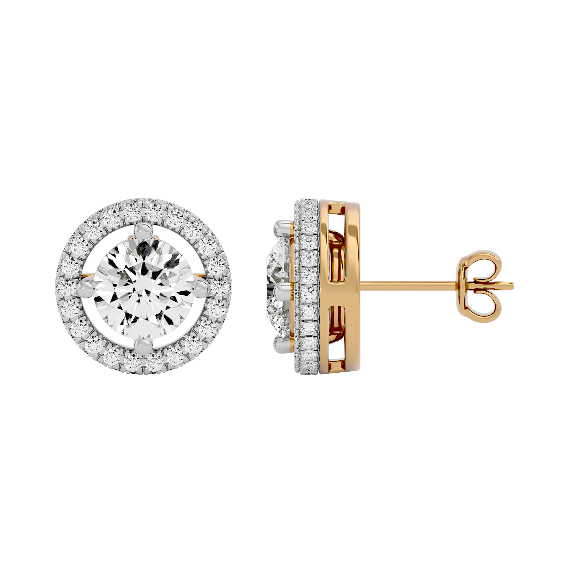 Radiant Round Diamond Gold Earrings