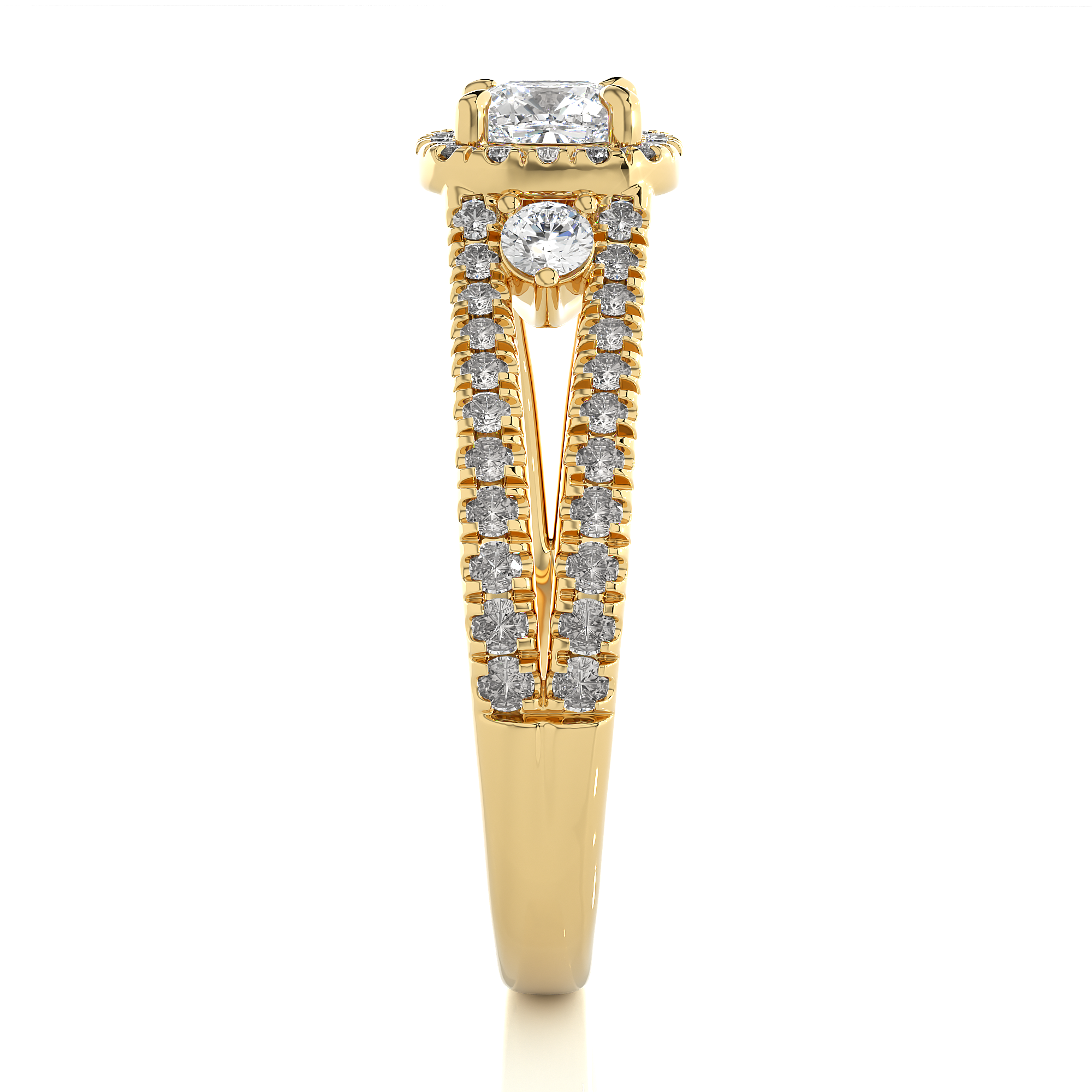 14K White Yellow Rose Gold Centre Cushion Side Round Diamond Ring