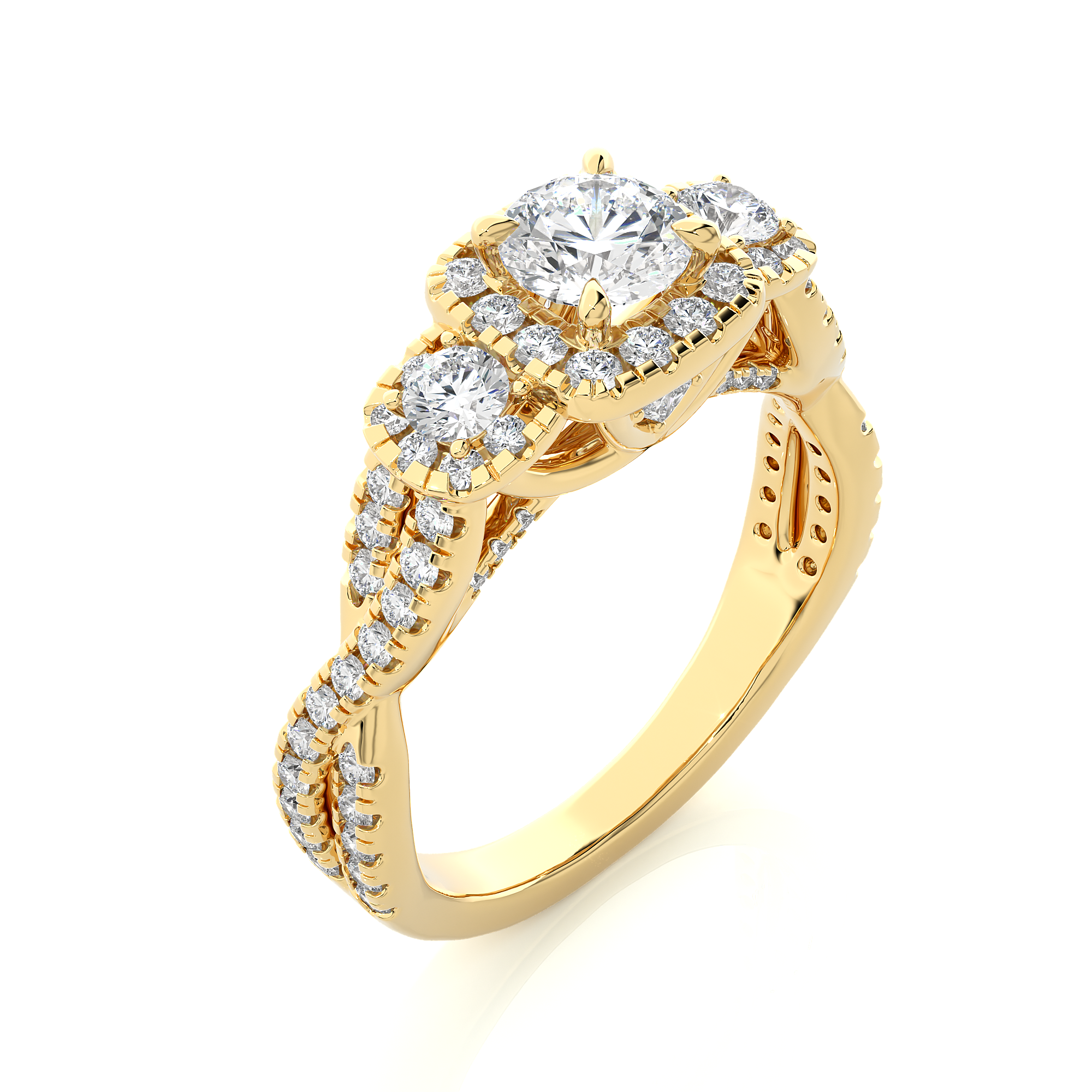 14K White Yellow Rose Gold 14K 1.3 Carat Three Stone Brilliant Round Cut Diamond