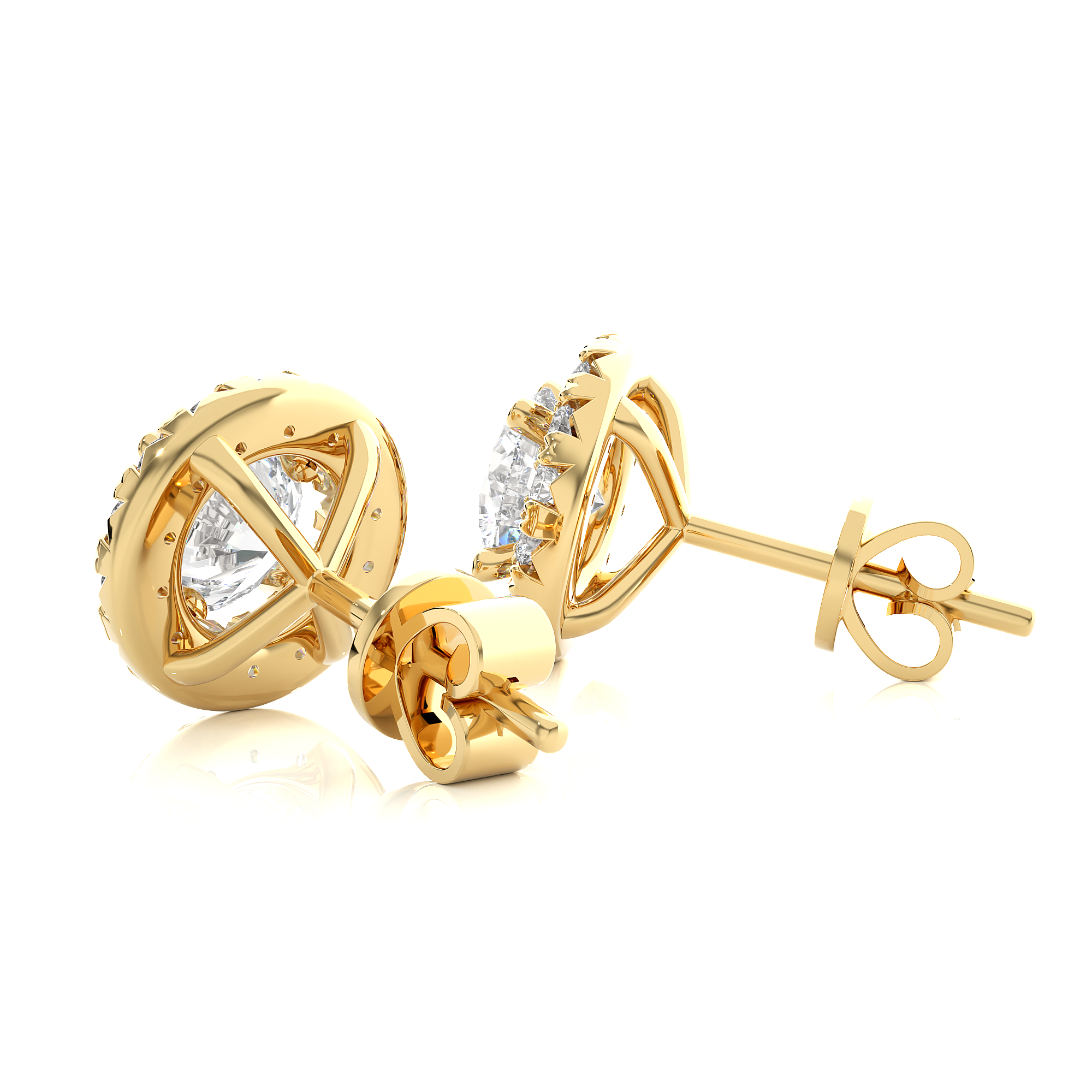 14KT Yellow Gold 1.36 Carat Total Weight Round Diamond Cluster Stud Earrings
