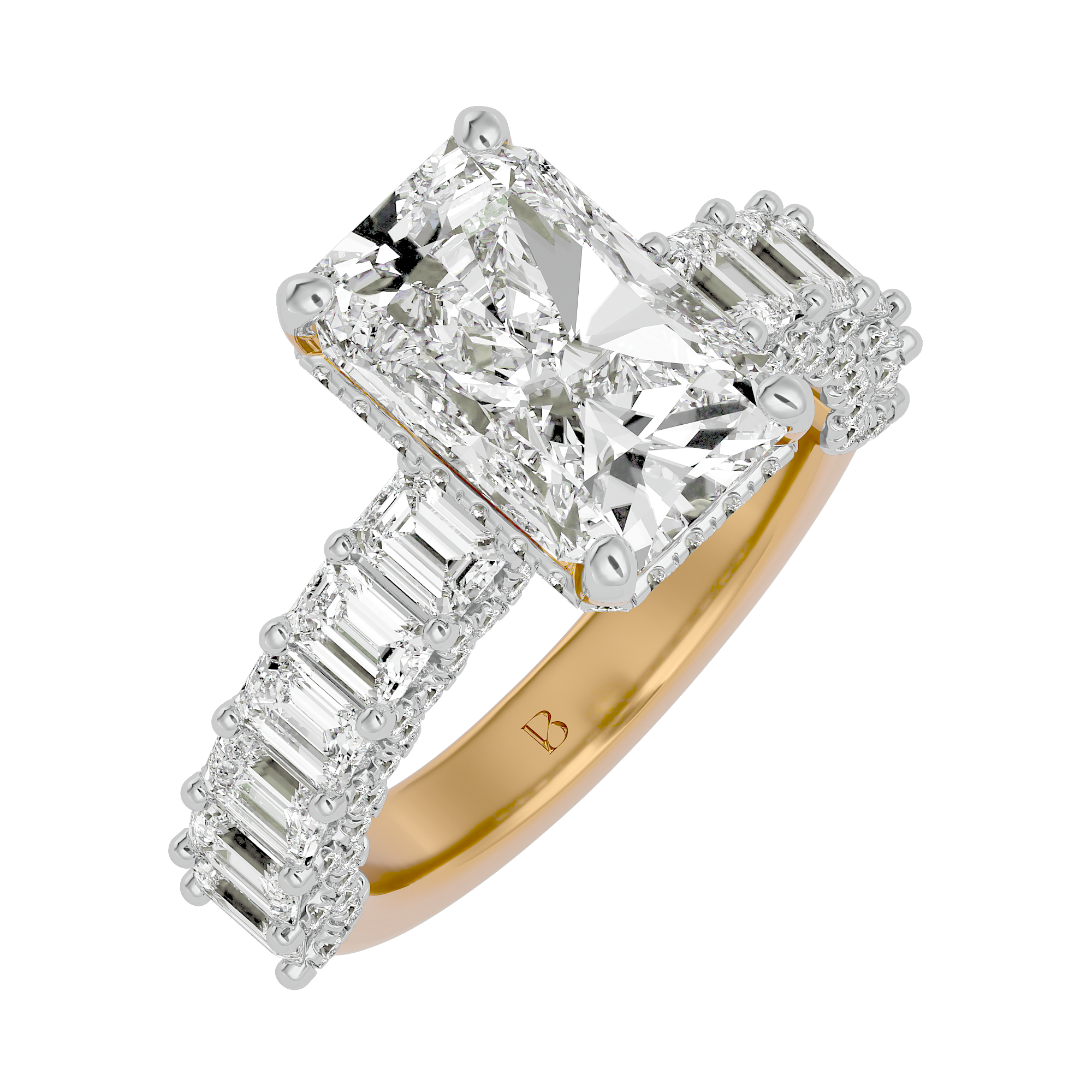 Majestic Radiant and Emerald Diamond Engagement Ring