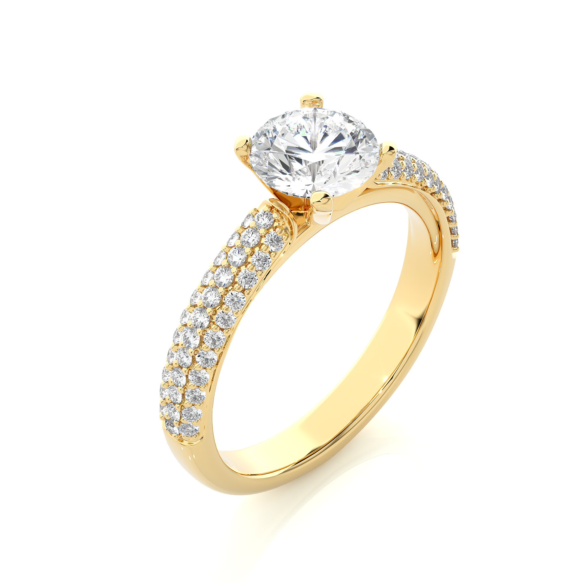 14K White Yellow Rose Gold 1.44 Carat Round Cut Micro Pave Diamond Ring