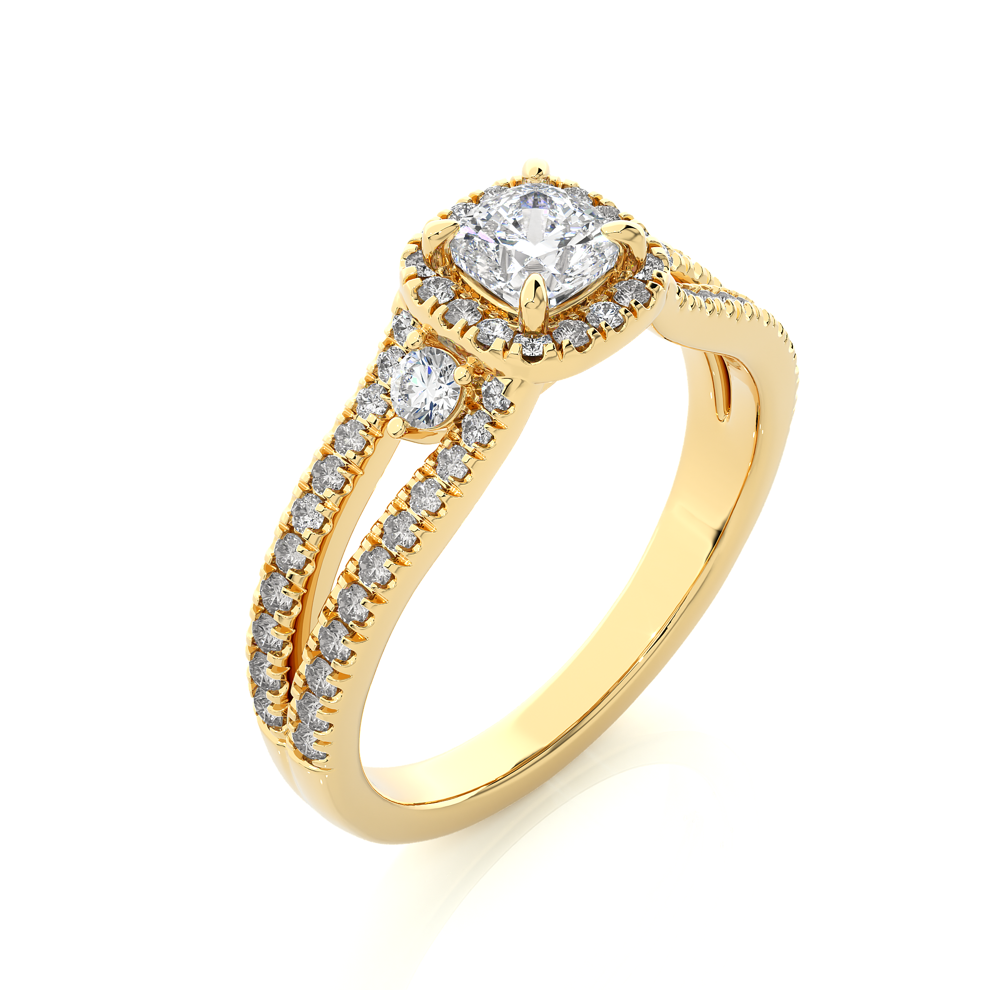 14K White Yellow Rose Gold Centre Cushion Side Round Diamond Ring