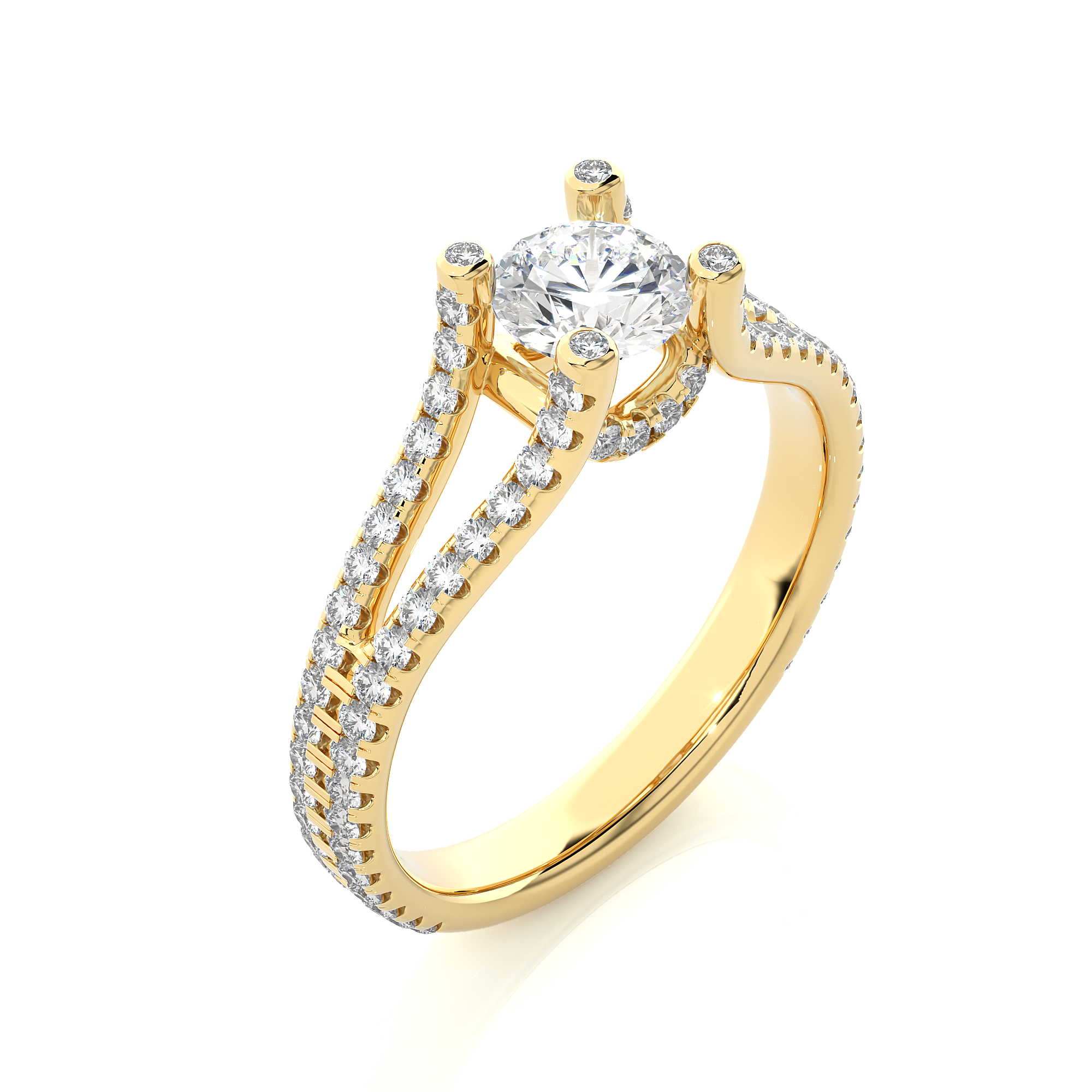 14K White Yellow Rose Gold 1.08 Carat Split Shank Round Diamond Halo Ring