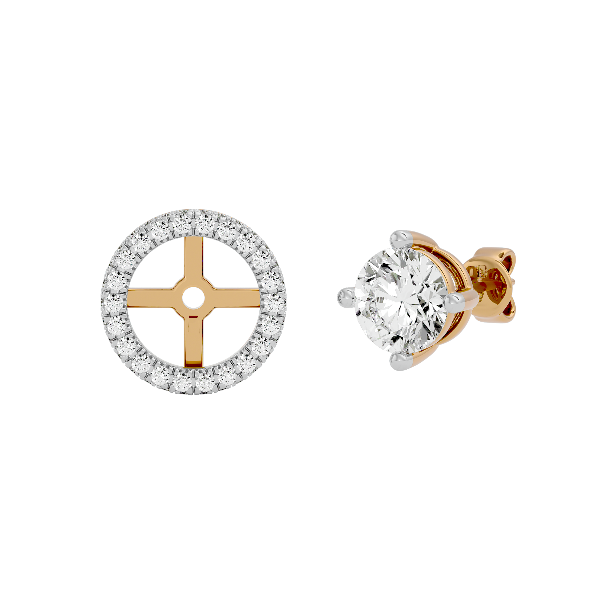 Radiant Round Diamond Gold Earrings