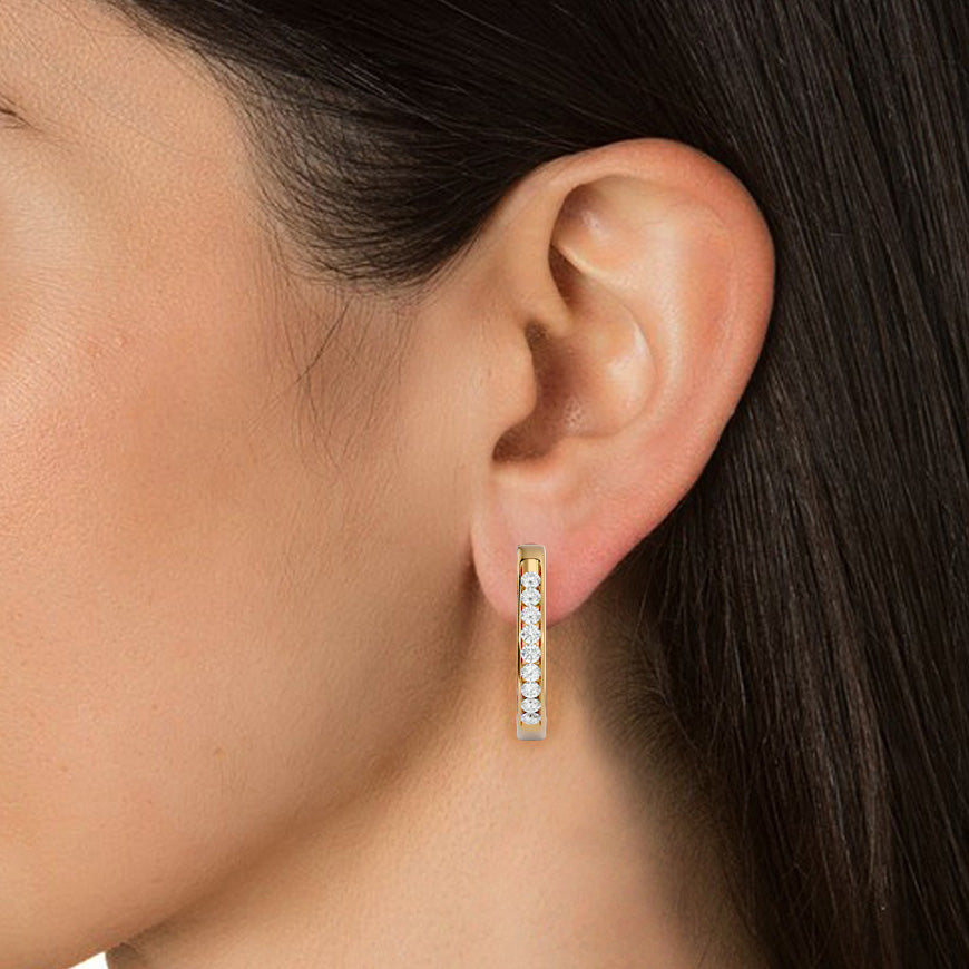 14K White Yellow Rose Gold 0.52 Carat Hoop Diamond Earrings