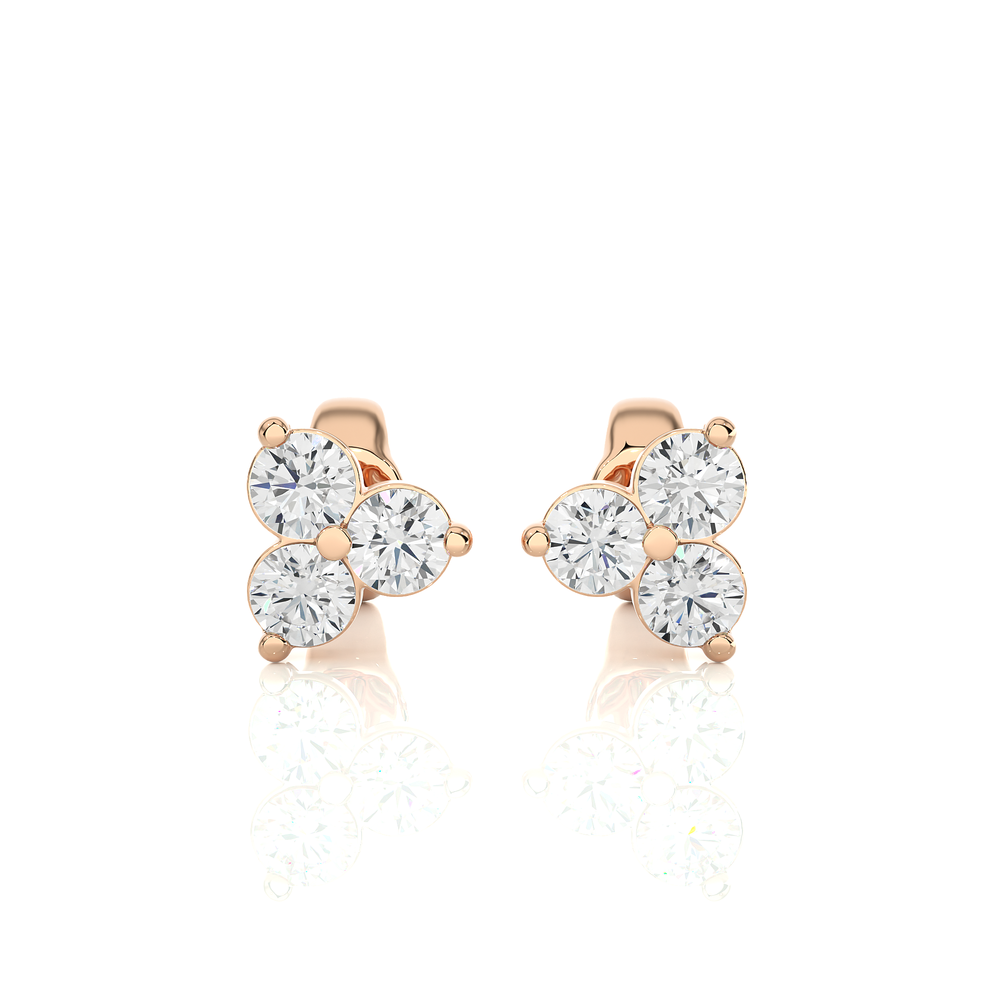 14K White Yellow Rose Gold 0.44 Carat Tri-Round Stud Diamond Earrings