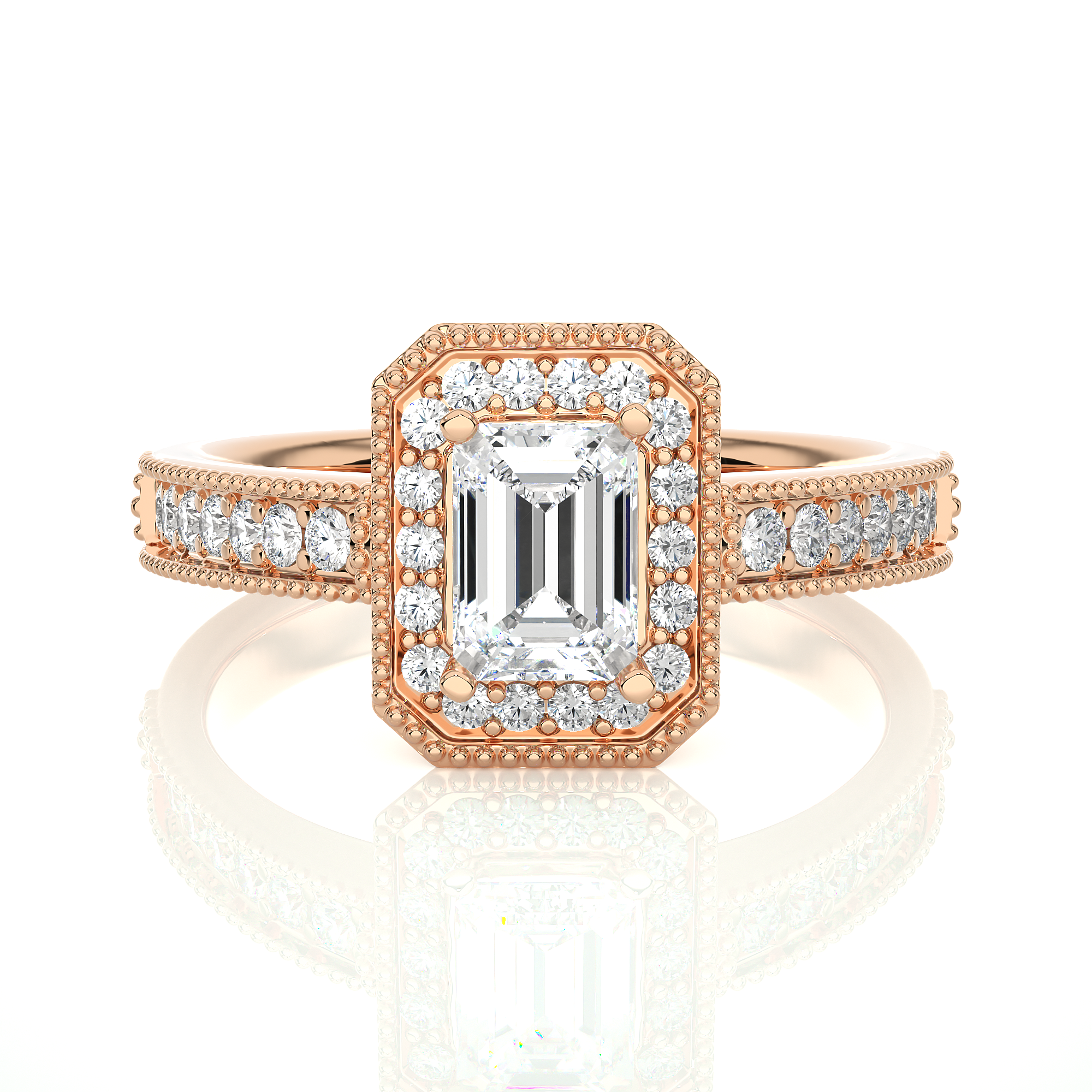 14K White Yellow Rose Gold 1.07 Emerald Halo Diamond Ring