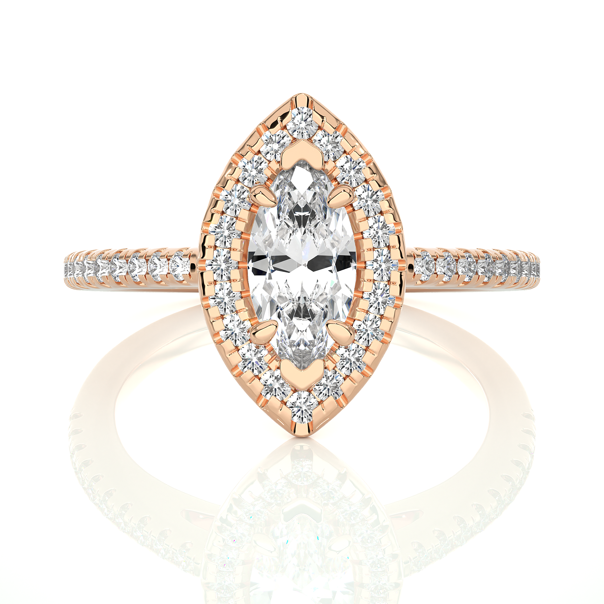 14K White Yellow Rose Gold 0.89 Carat Marquise Double Halo Diamond Ring
