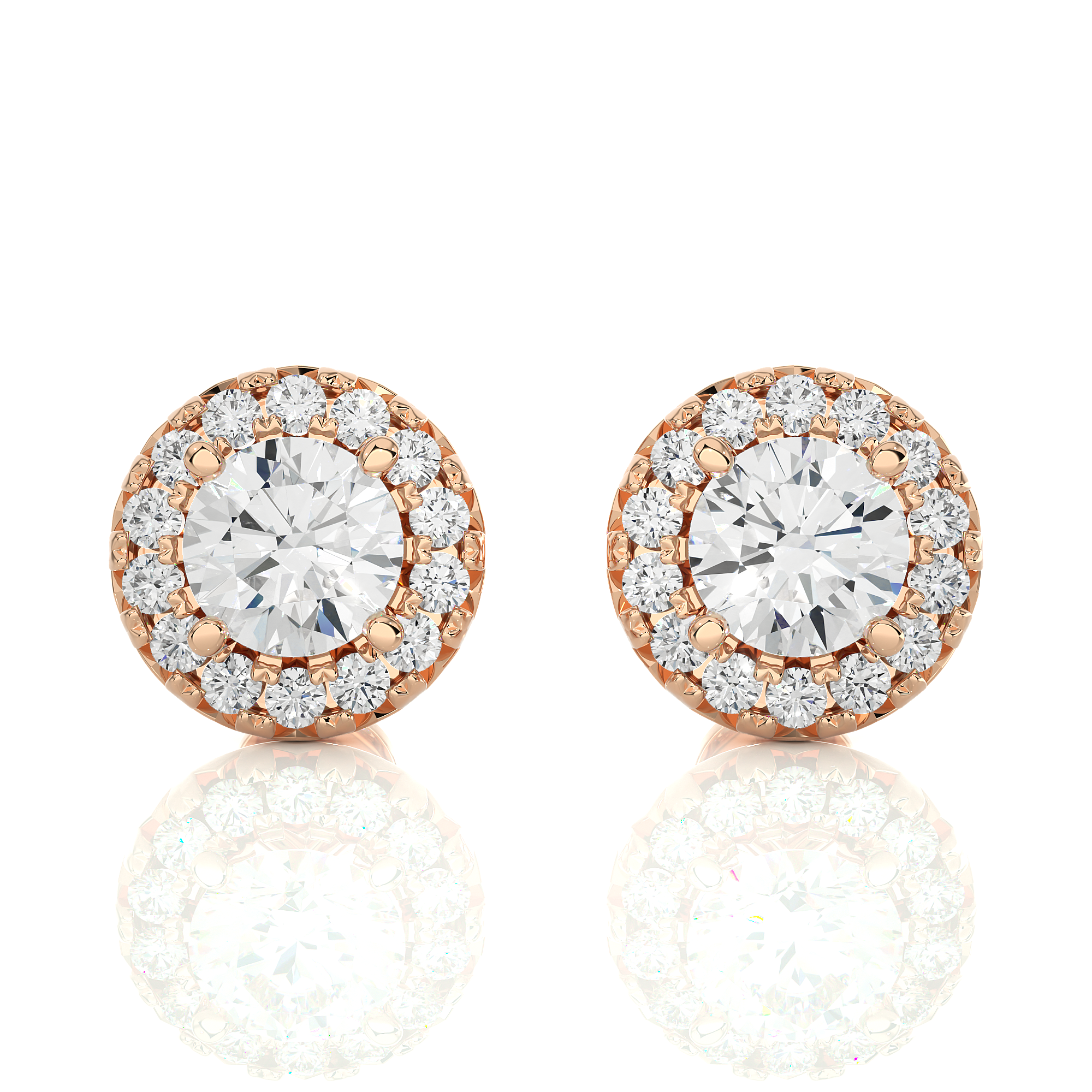 14KT Yellow Gold 1.36 Carat Total Weight Round Diamond Cluster Stud Earrings