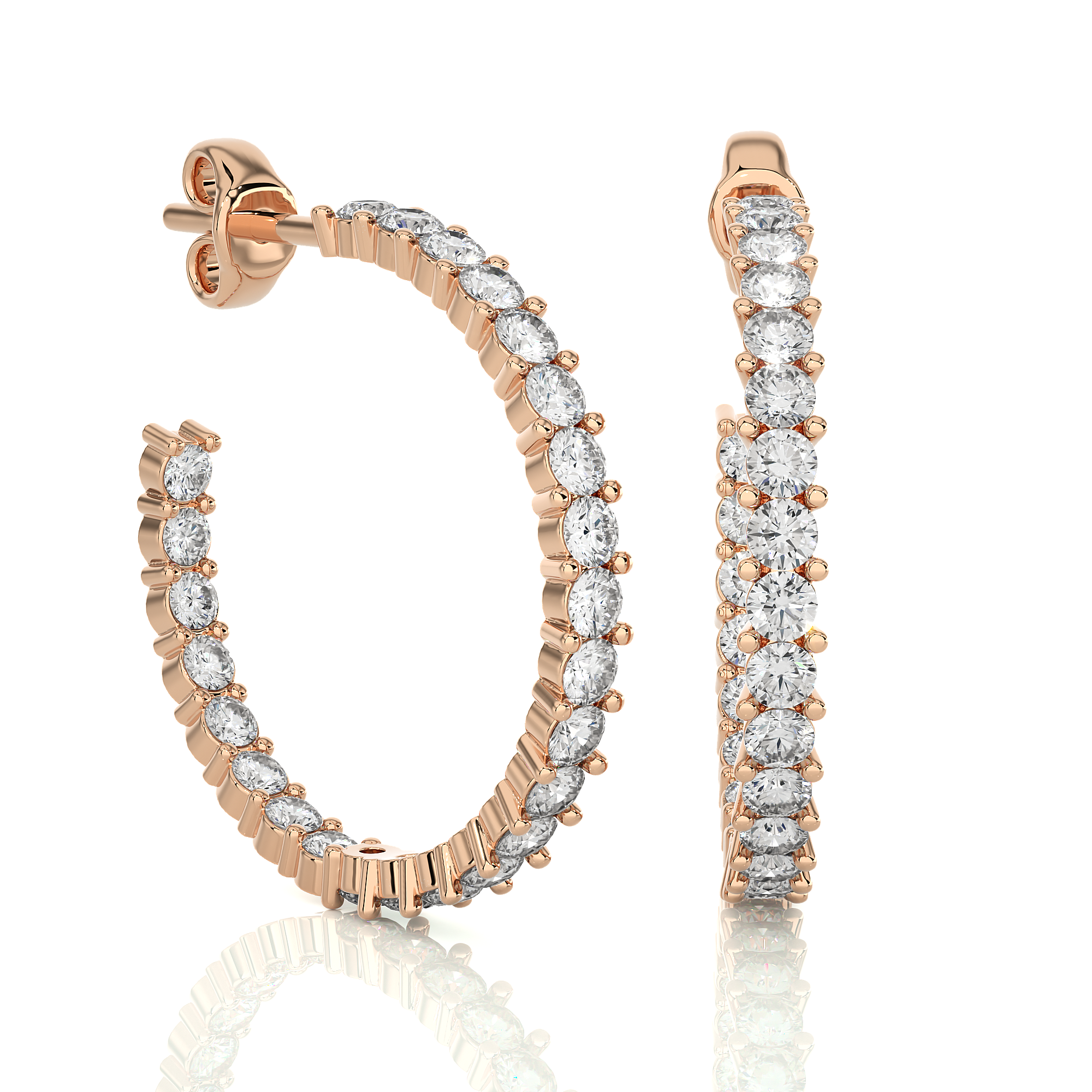 14K White Yellow Rose Gold 0.92 Carat Hoop Diamond Earrings