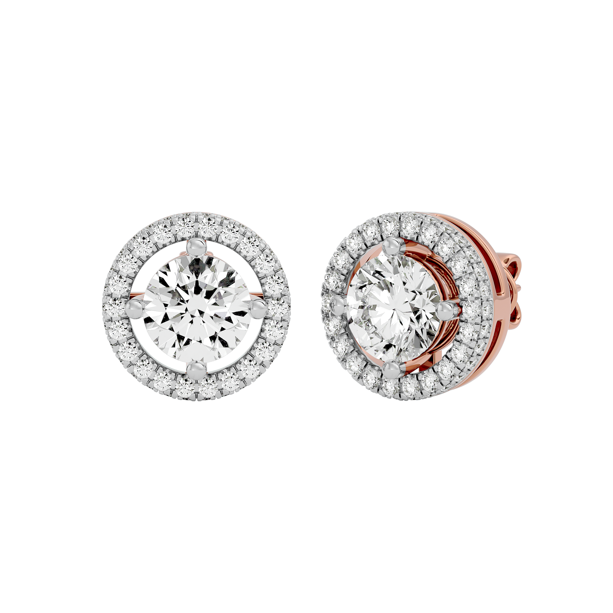 Radiant Round Diamond Gold Earrings